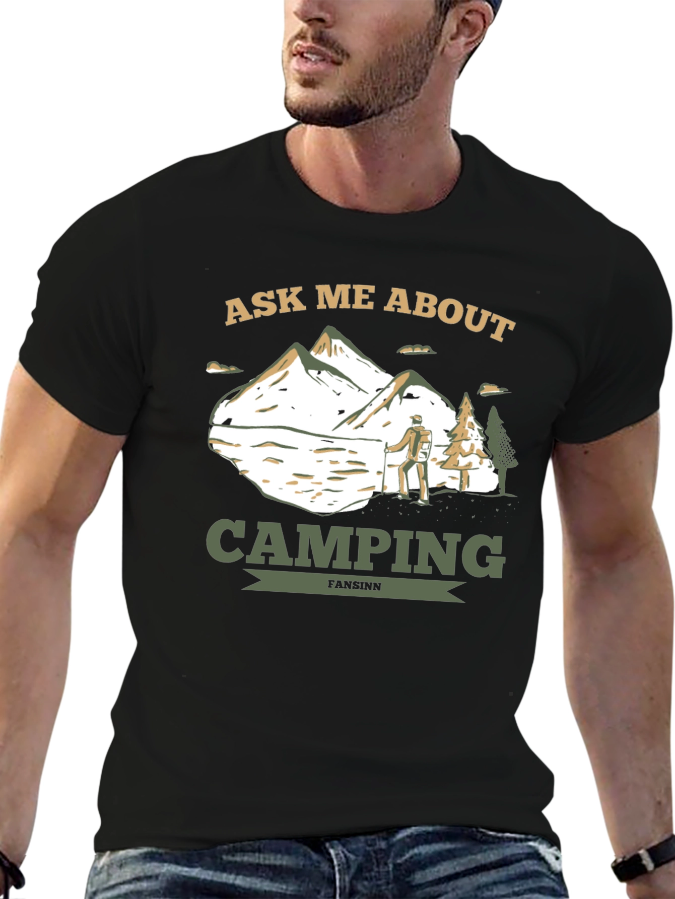 Black Camping Enthusiast T-Shirt: Ask Me About Camping view 6