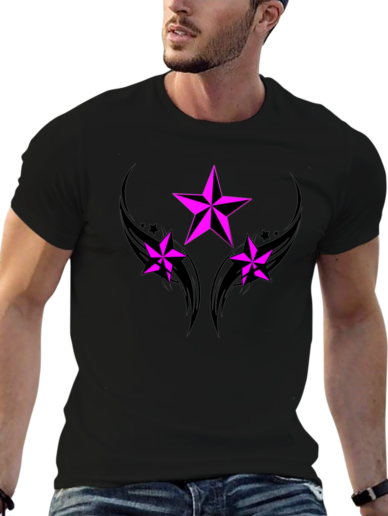 Black Black T-Shirt with Pink Star Graphic view 6