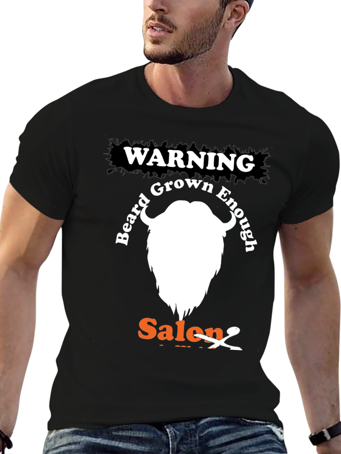 Black Warning Beard Grown Enough Salon T-Shirt view 6