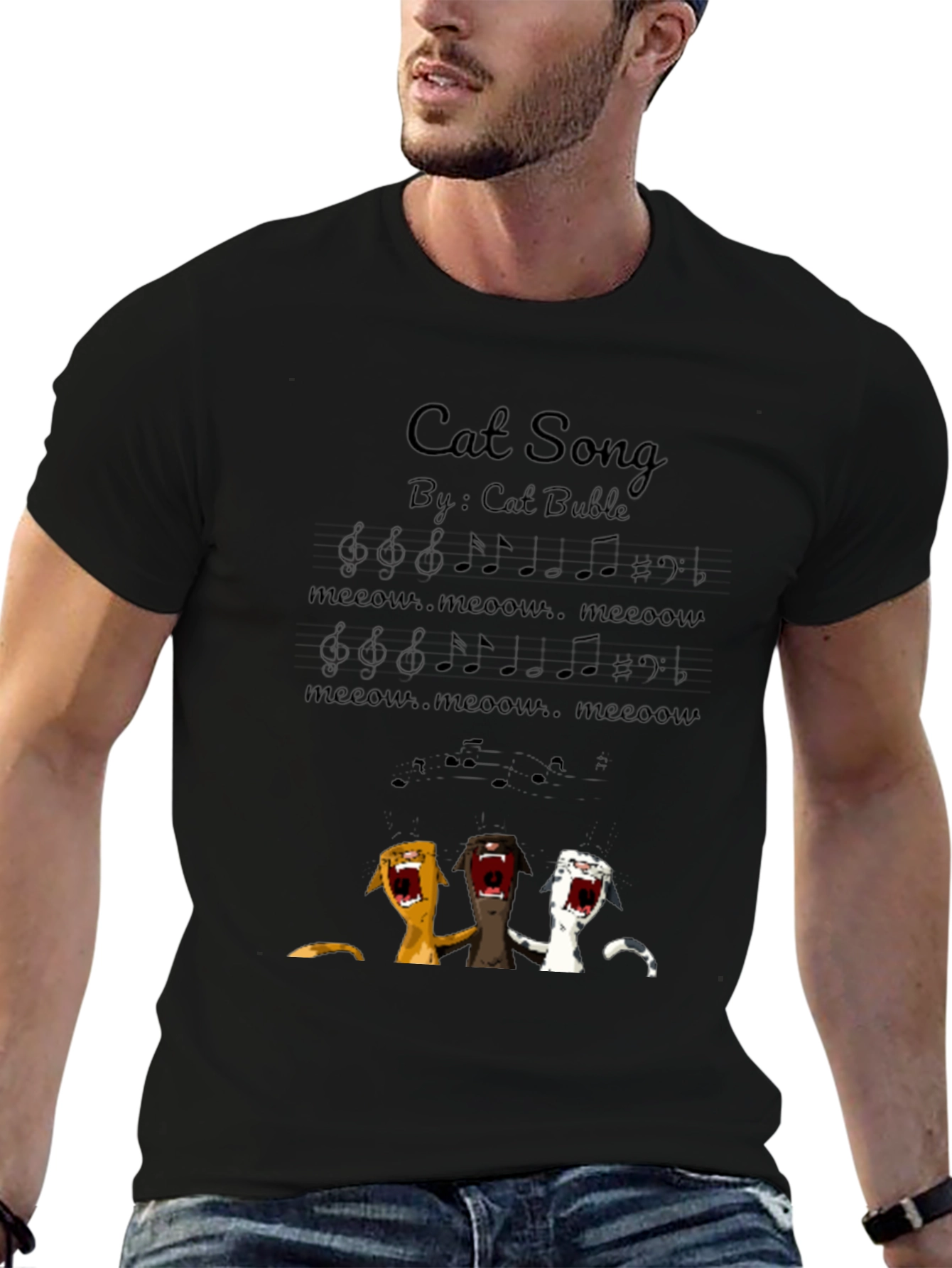 Black Cat Song T-Shirt - Meow Music Tee view 6