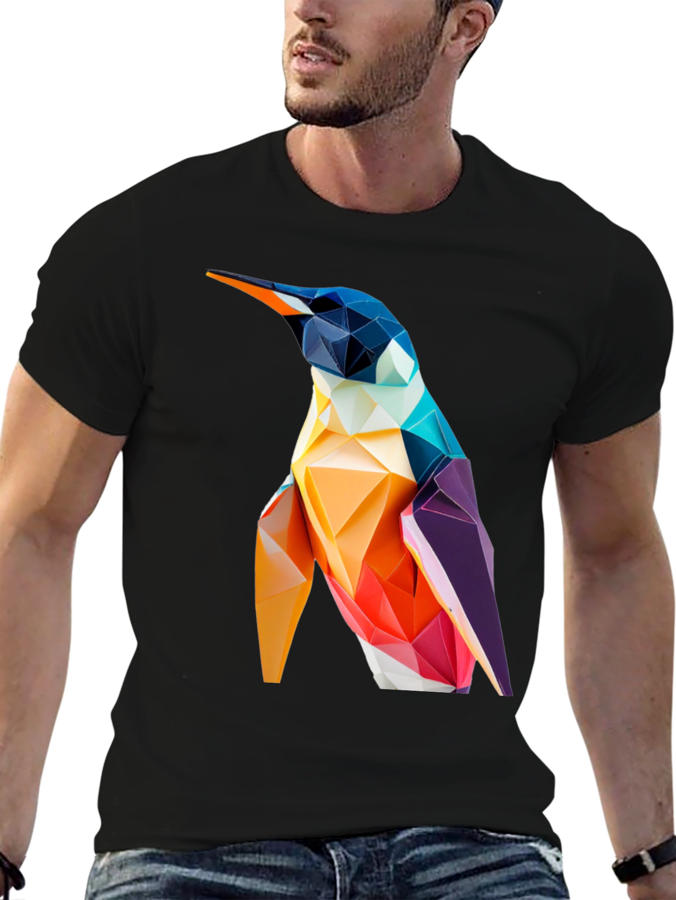 Black Geometric Penguin Graphic Tee - Modern Stylish Design view 6