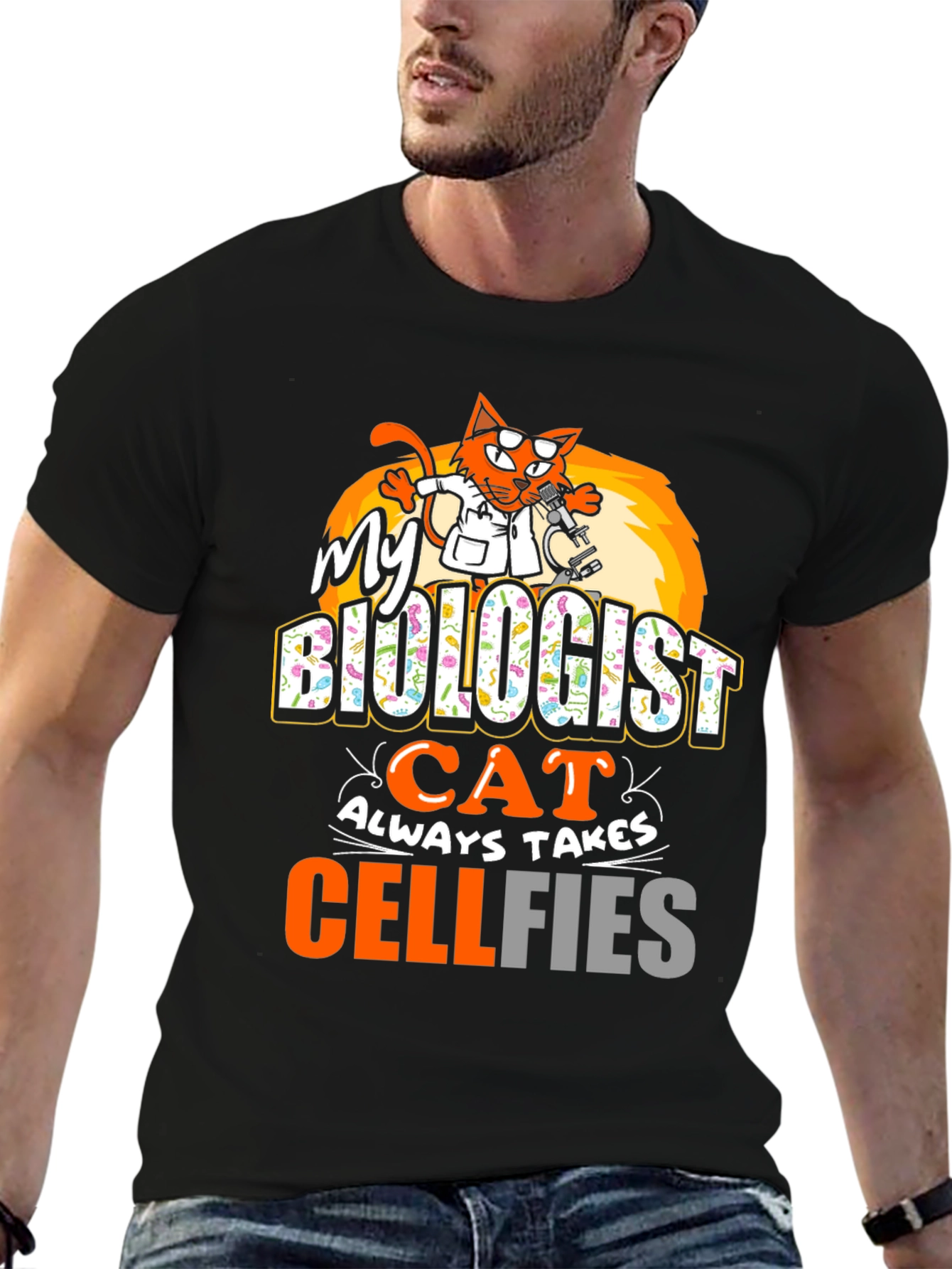 Black Biologist Cat Cellfies Graphic Tee view 6