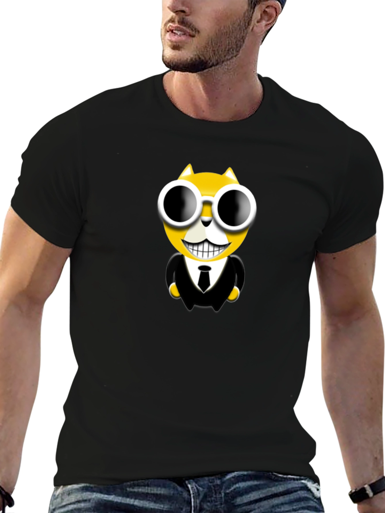 Black Cool Cat in Suit Graphic T-Shirt view 6