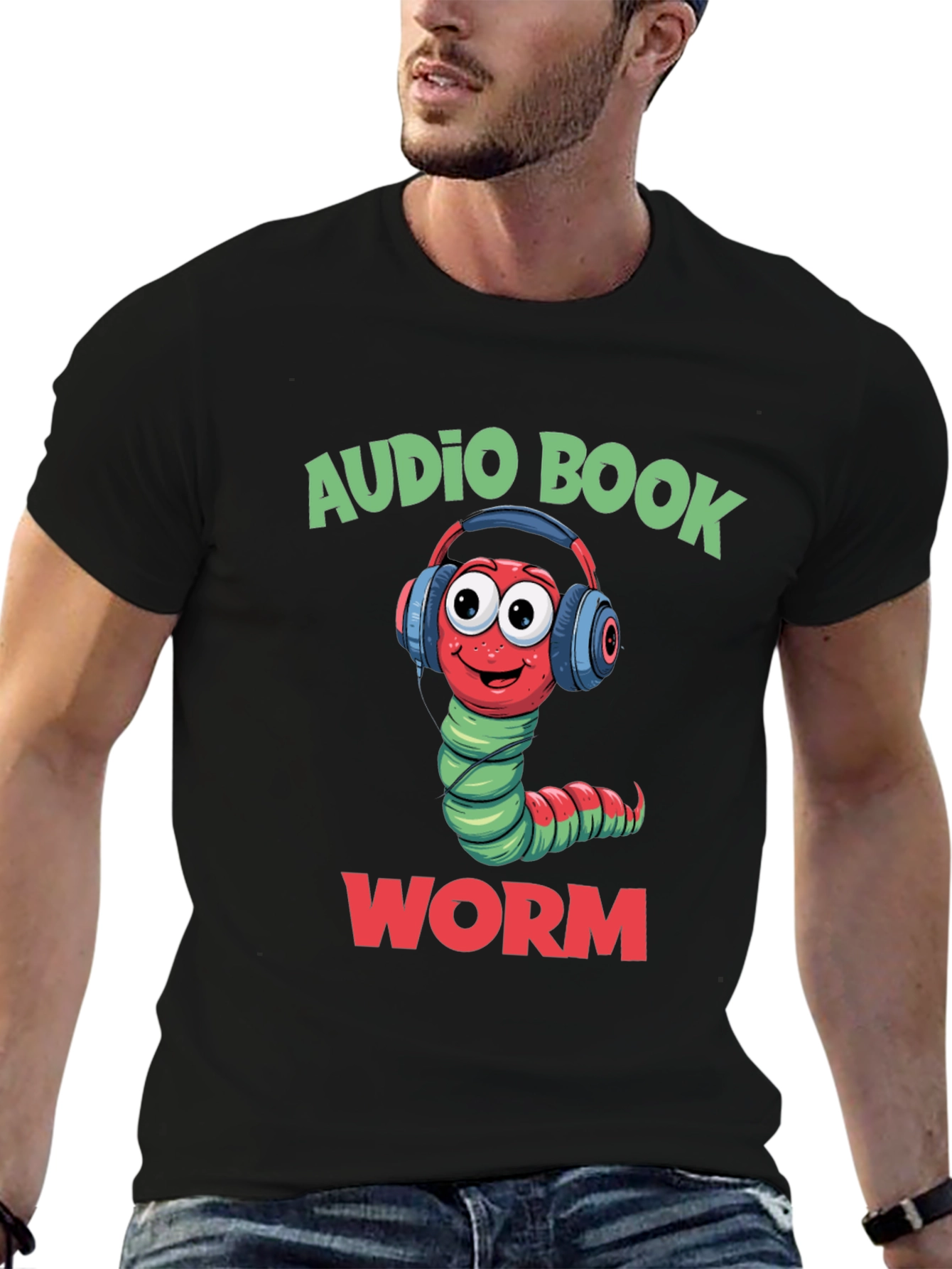 Black Audio Book Worm T-Shirt view 6