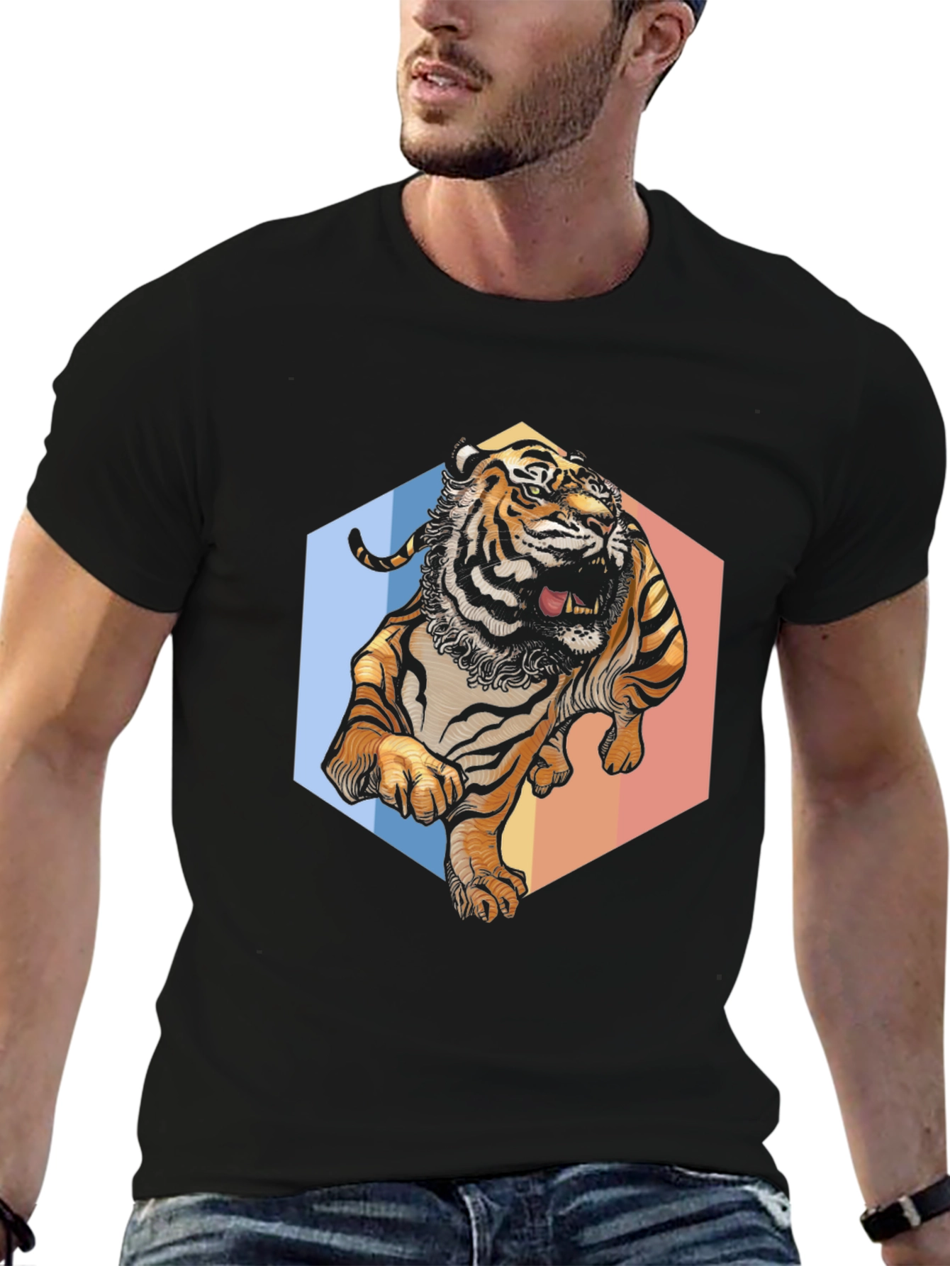 Black Roaring Tiger Graphic Tee - Bold Black T-Shirt view 6