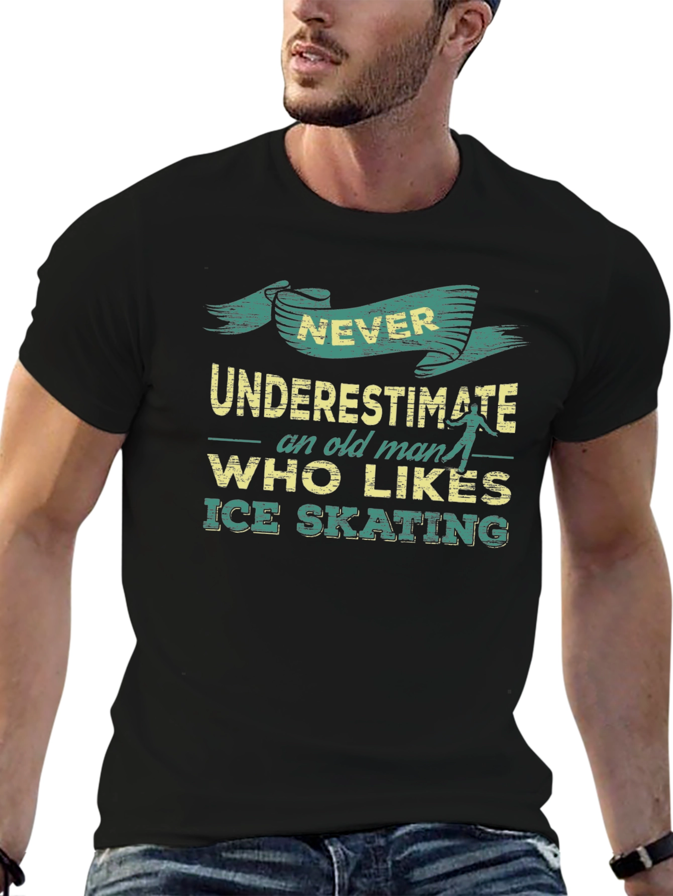 Black Ice Skating Old Man T-Shirt view 6