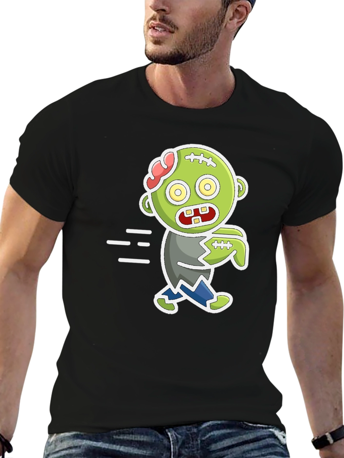 Black Cartoon Zombie Graphic T-Shirt - Halloween Fun view 6