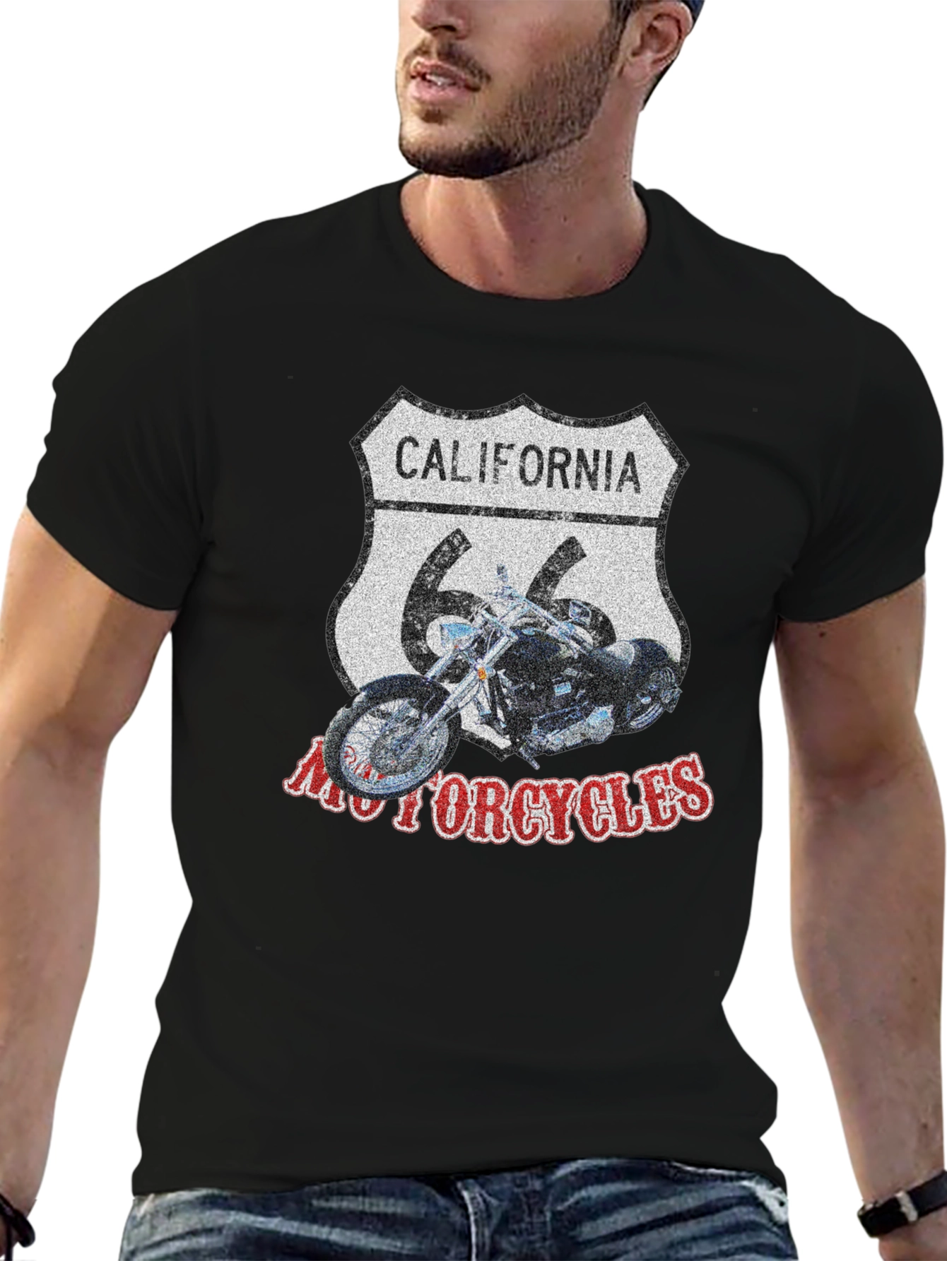Black California 66 Motorcycles Black T-Shirt view 6
