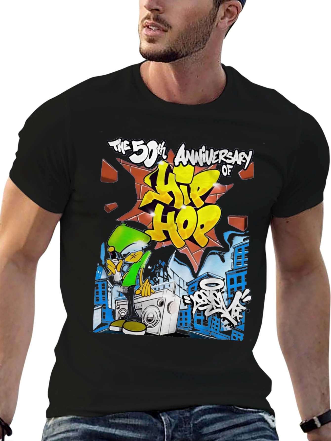 Black 50th Anniversary Hip Hop Black T-Shirt view 6