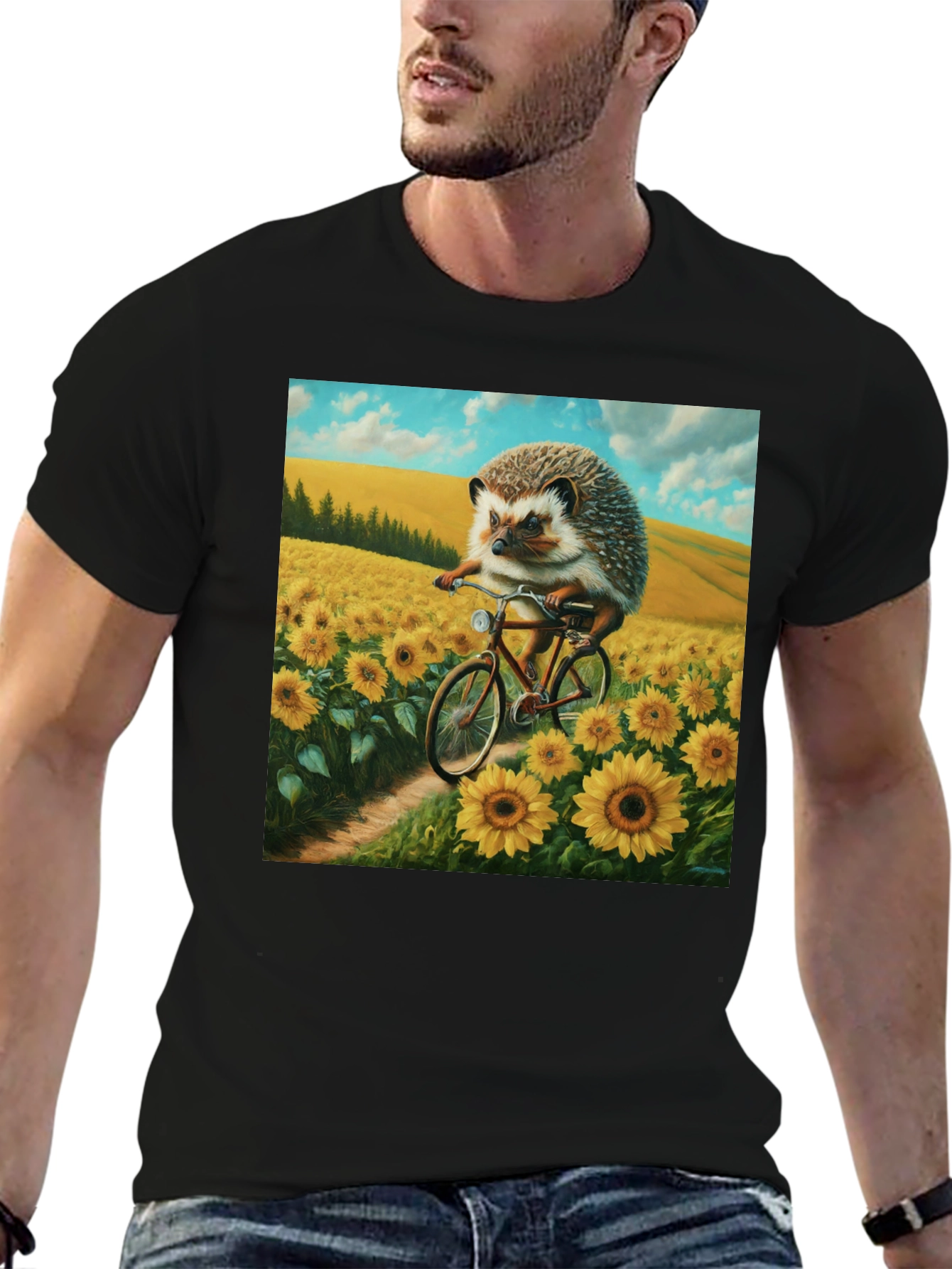 Black Hedgehog on Bike T-Shirt view 6