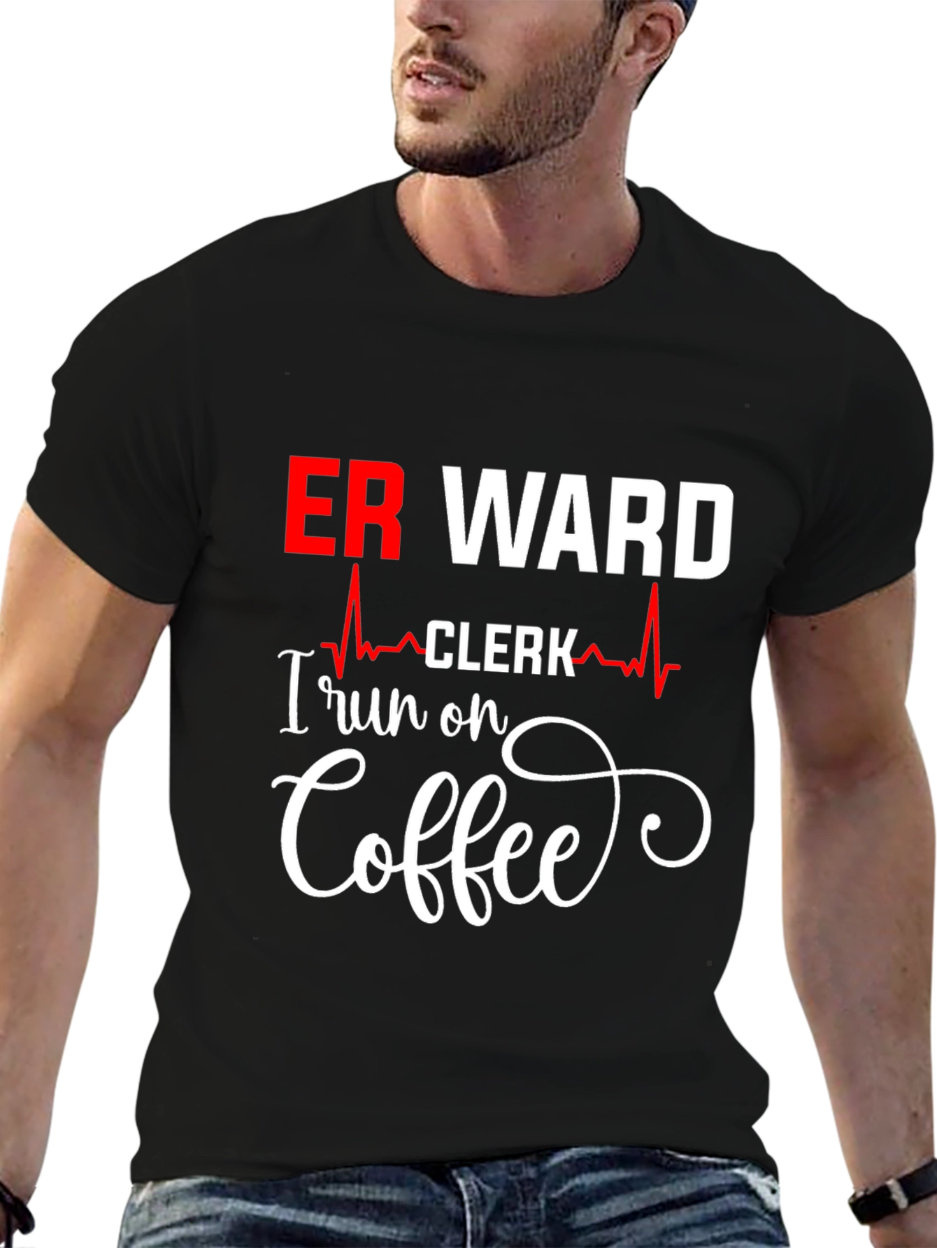 Black ER Ward Clerk Coffee T-Shirt view 6
