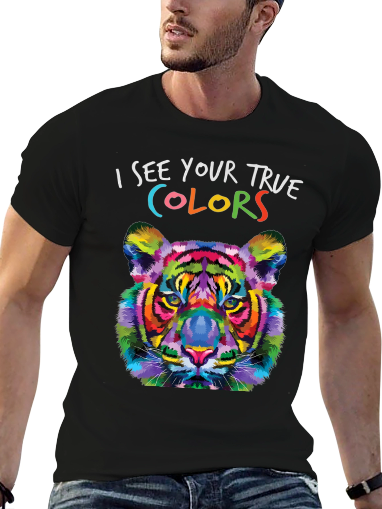 Black Colorful Tiger Graphic T-Shirt - See Your True Colors! view 6