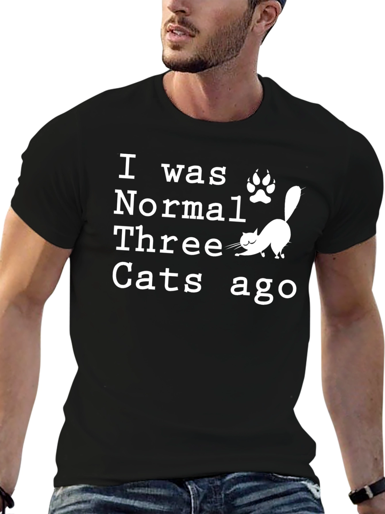 Black Funny Cat Lover T-Shirt - I Was Normal Three Cats Ago view 6