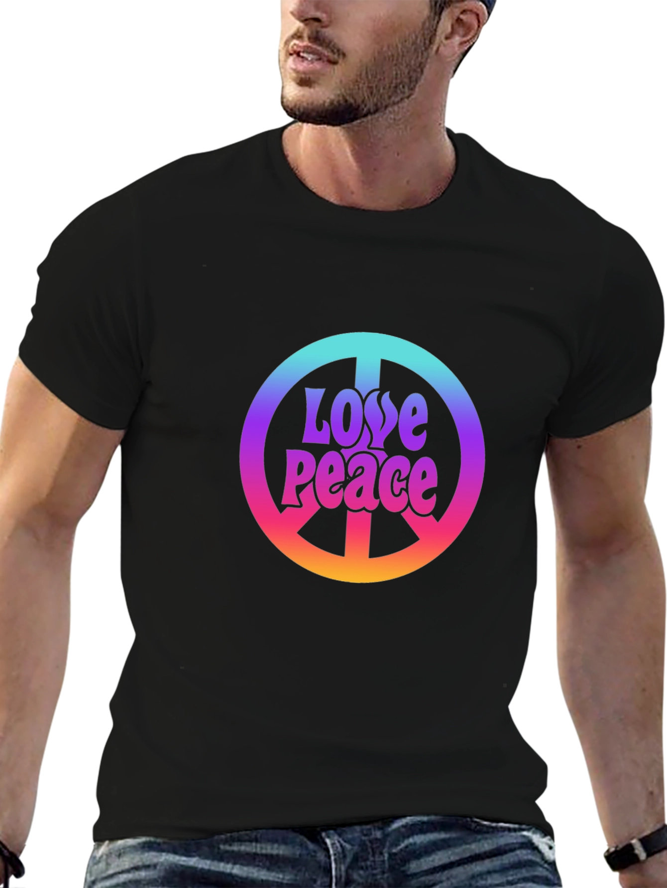 Black Love Peace Sign Black T-Shirt view 6