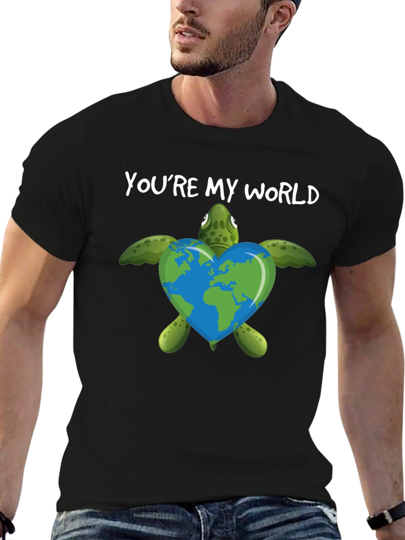 Black You're My World Turtle Heart T-Shirt view 6