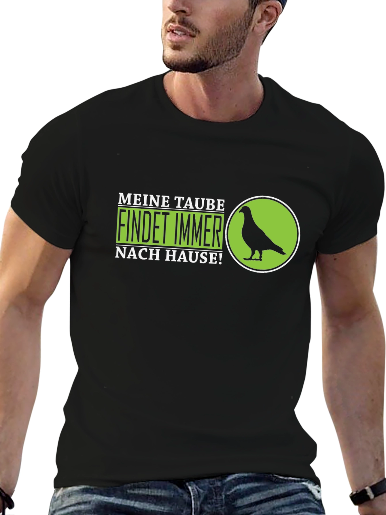 Black Meine Taube Pigeon Graphic Tee - Black Cotton T-Shirt view 6