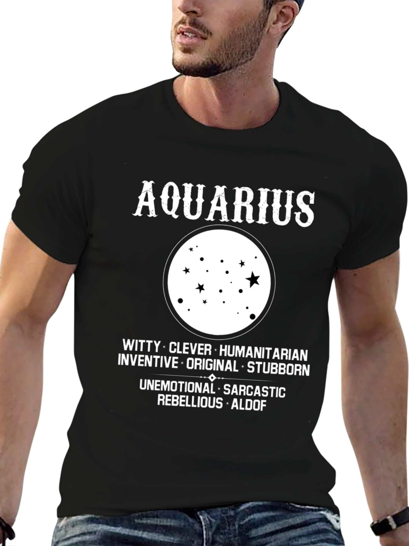 Black Aquarius Zodiac Star Sign Black T-Shirt view 6