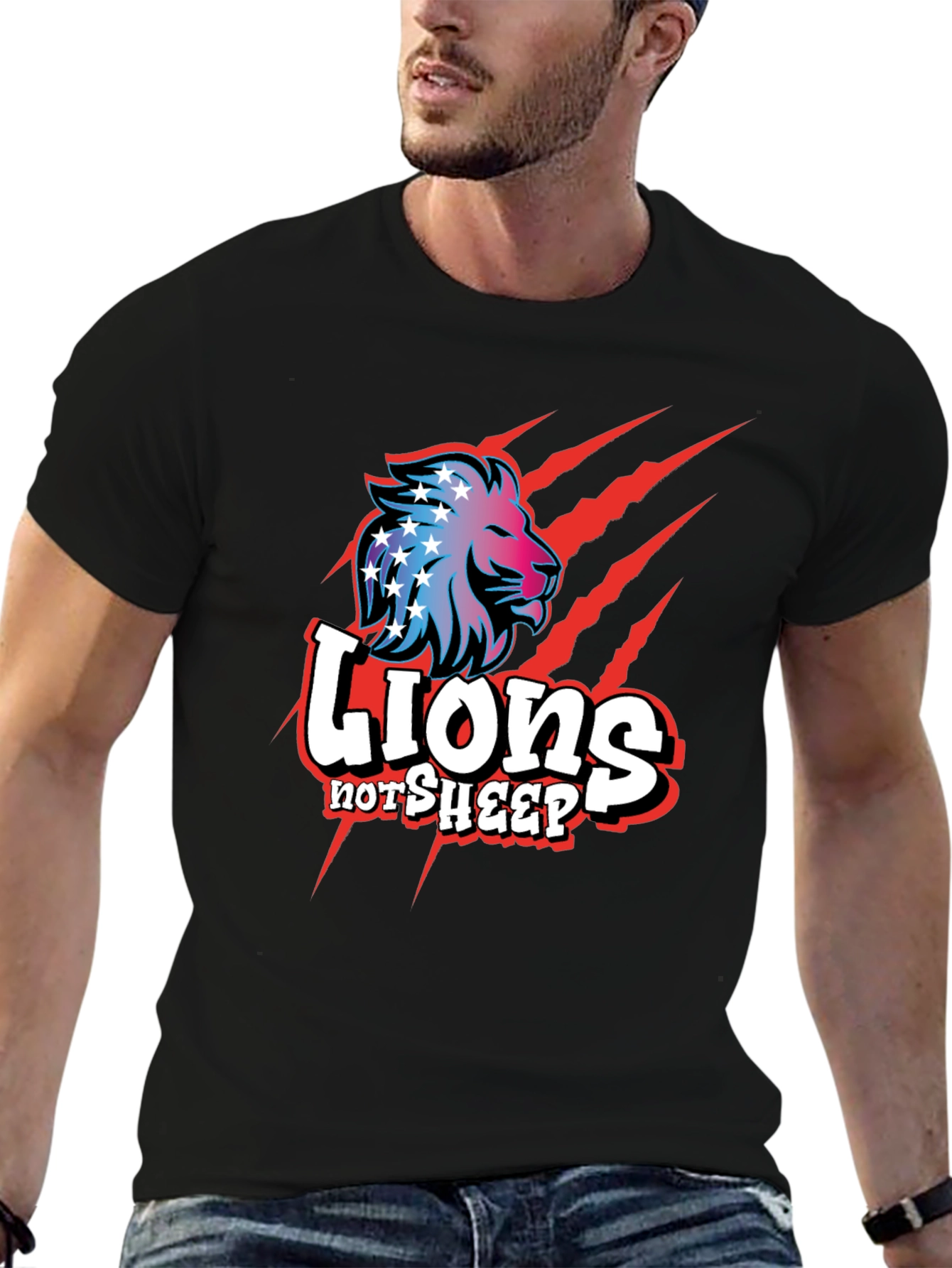 Black Lions Not Sheep Graphic Tee - Patriotic Design view 6
