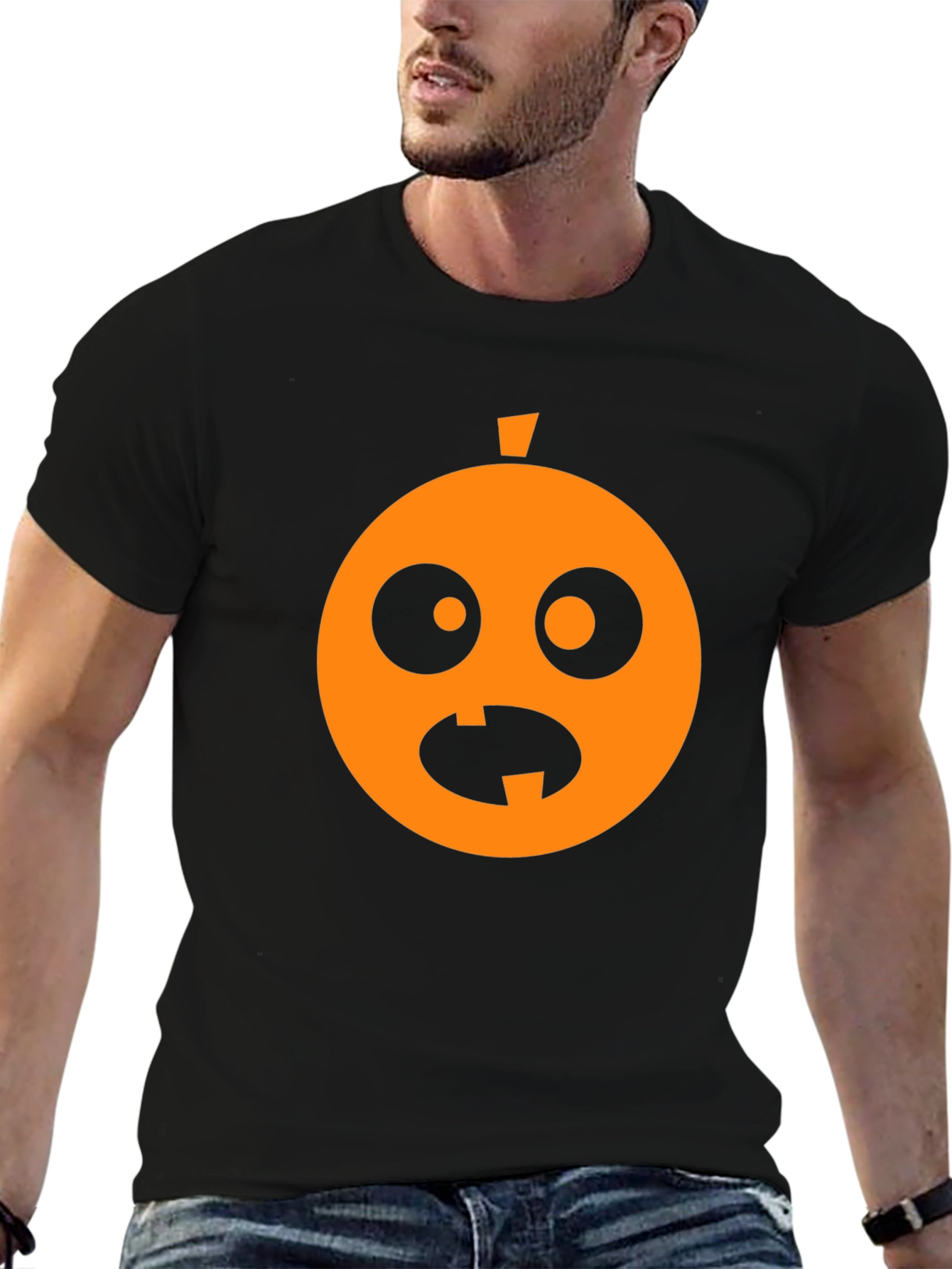 Black Funny Halloween Pumpkin Face Black T-Shirt view 6
