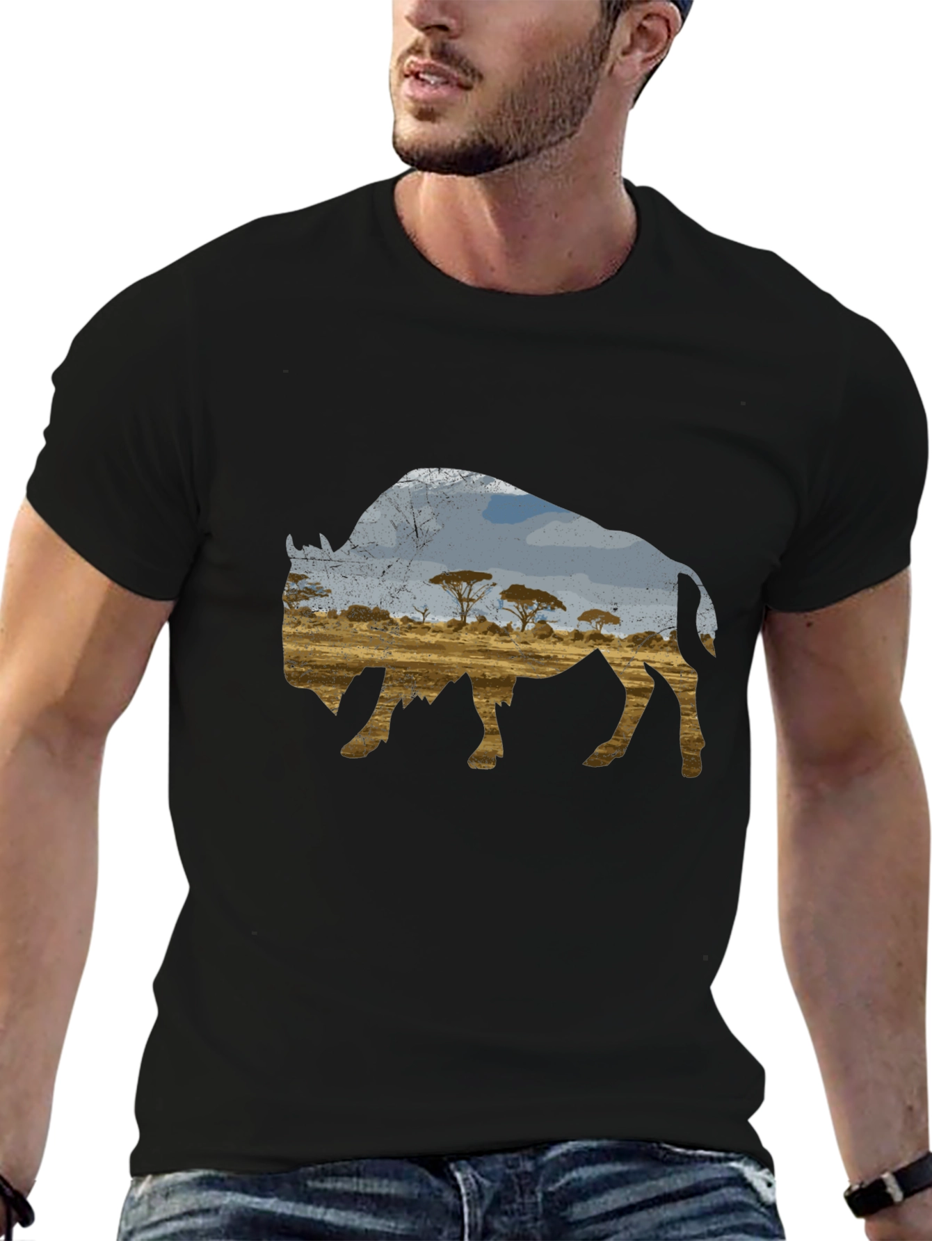 Black Buffalo Landscape Graphic Black T-Shirt view 6
