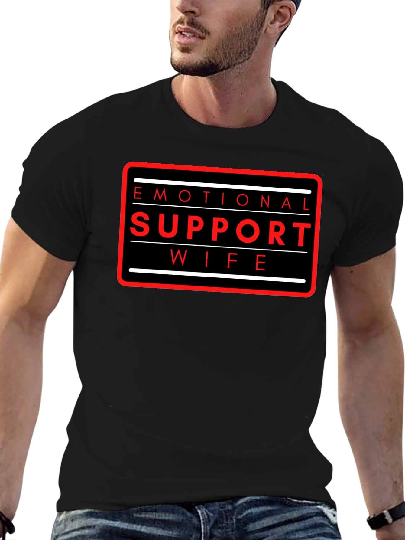 Black Emotional Support Wife T-Shirt - Funny Graphic Tee view 6