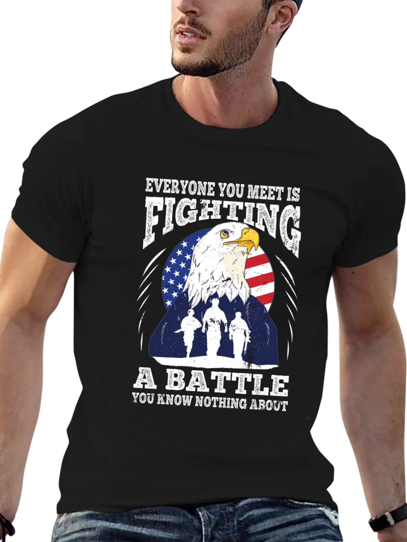 Patriotic Eagle and Soldiers Graphic T-Shirt - "A Battle" - 6