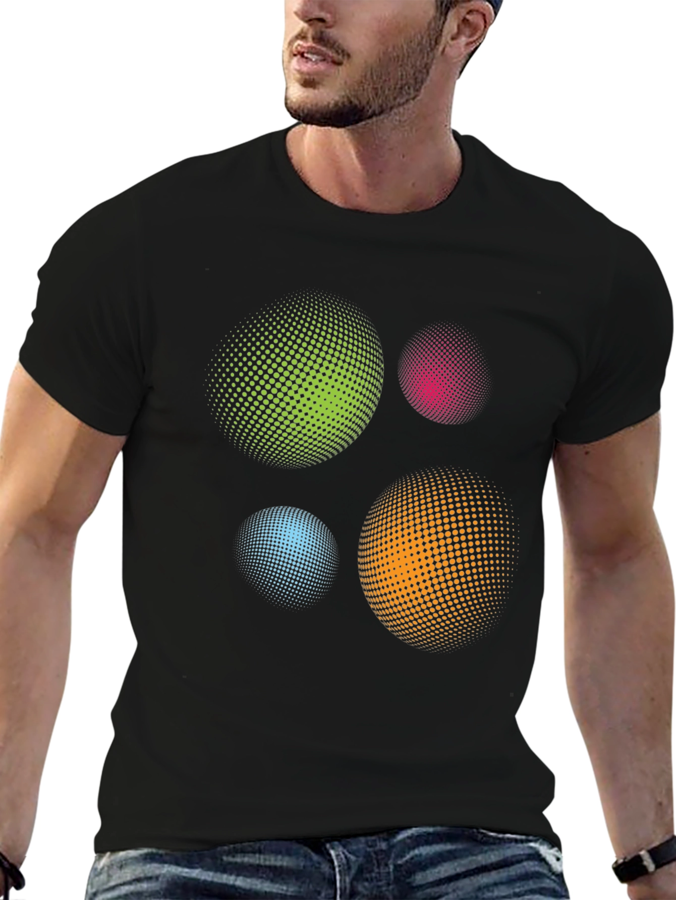 Black Abstract Spheres Graphic Print Black T-Shirt view 6