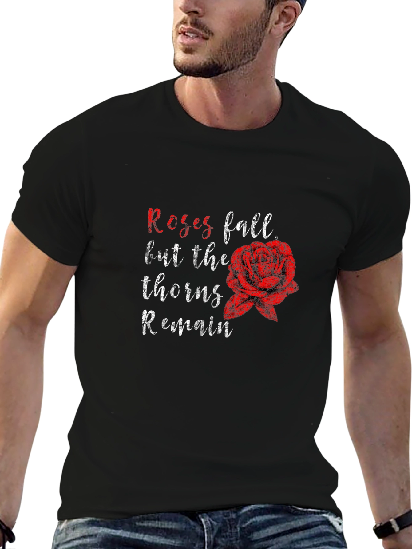 Black Roses Fall Thorns Remain Black Graphic Tee view 6