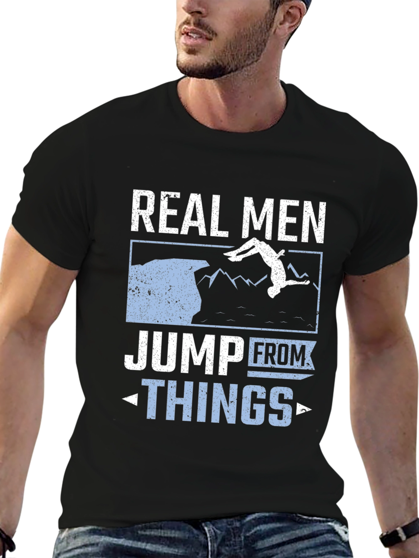 Black Real Men Jump From Things T-Shirt view 6