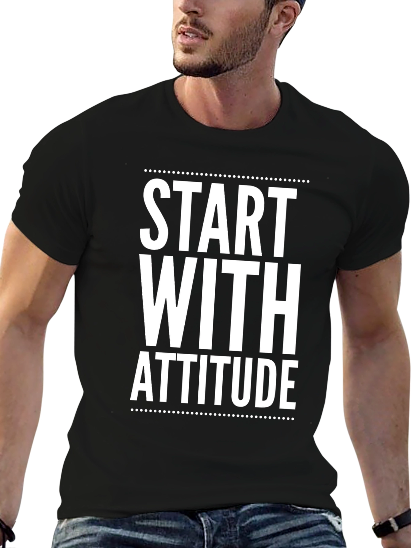Black Start With Attitude Graphic Tee - Black view 6