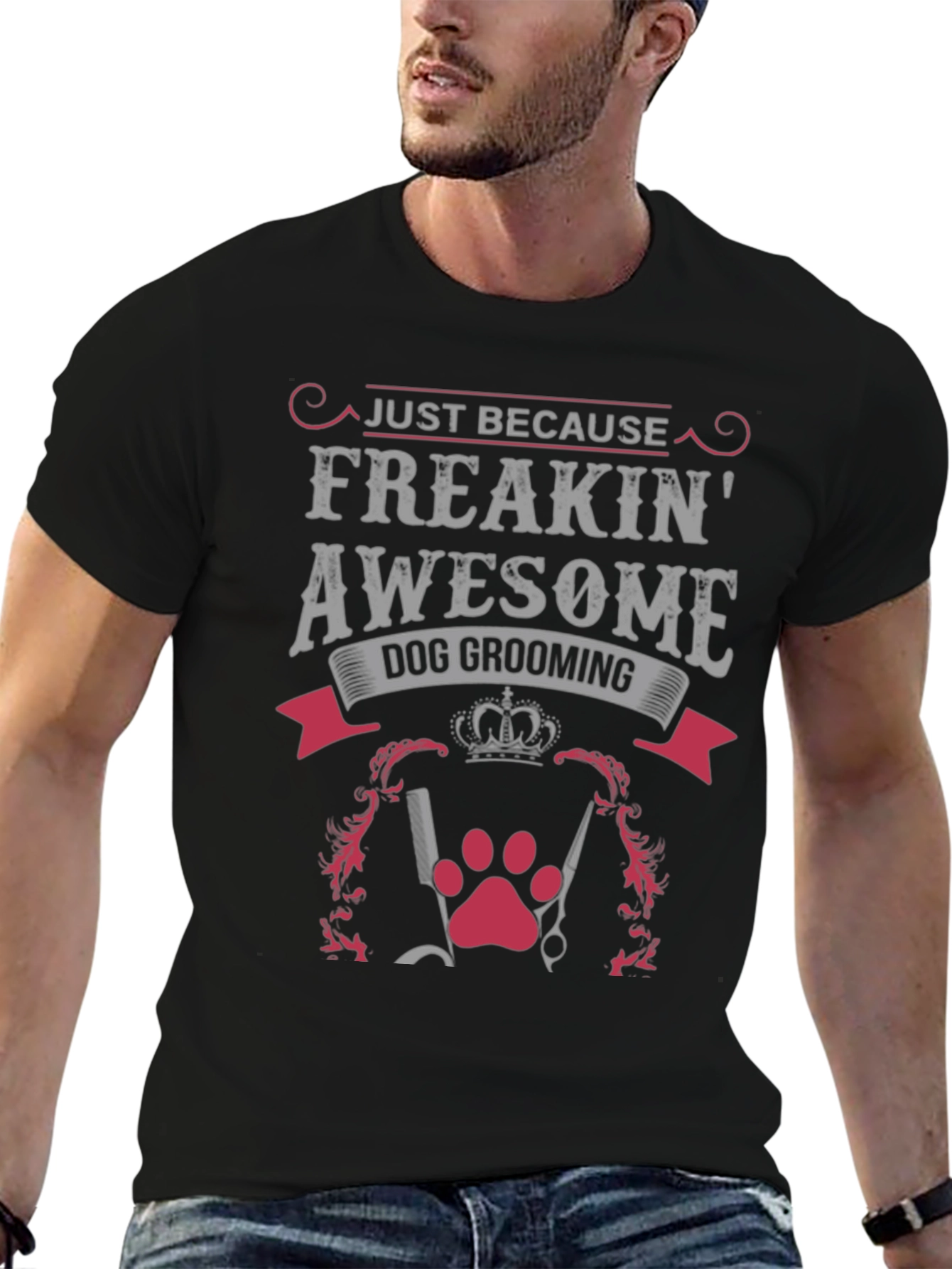 Black Freakin' Awesome Dog Grooming Graphic Tee view 6