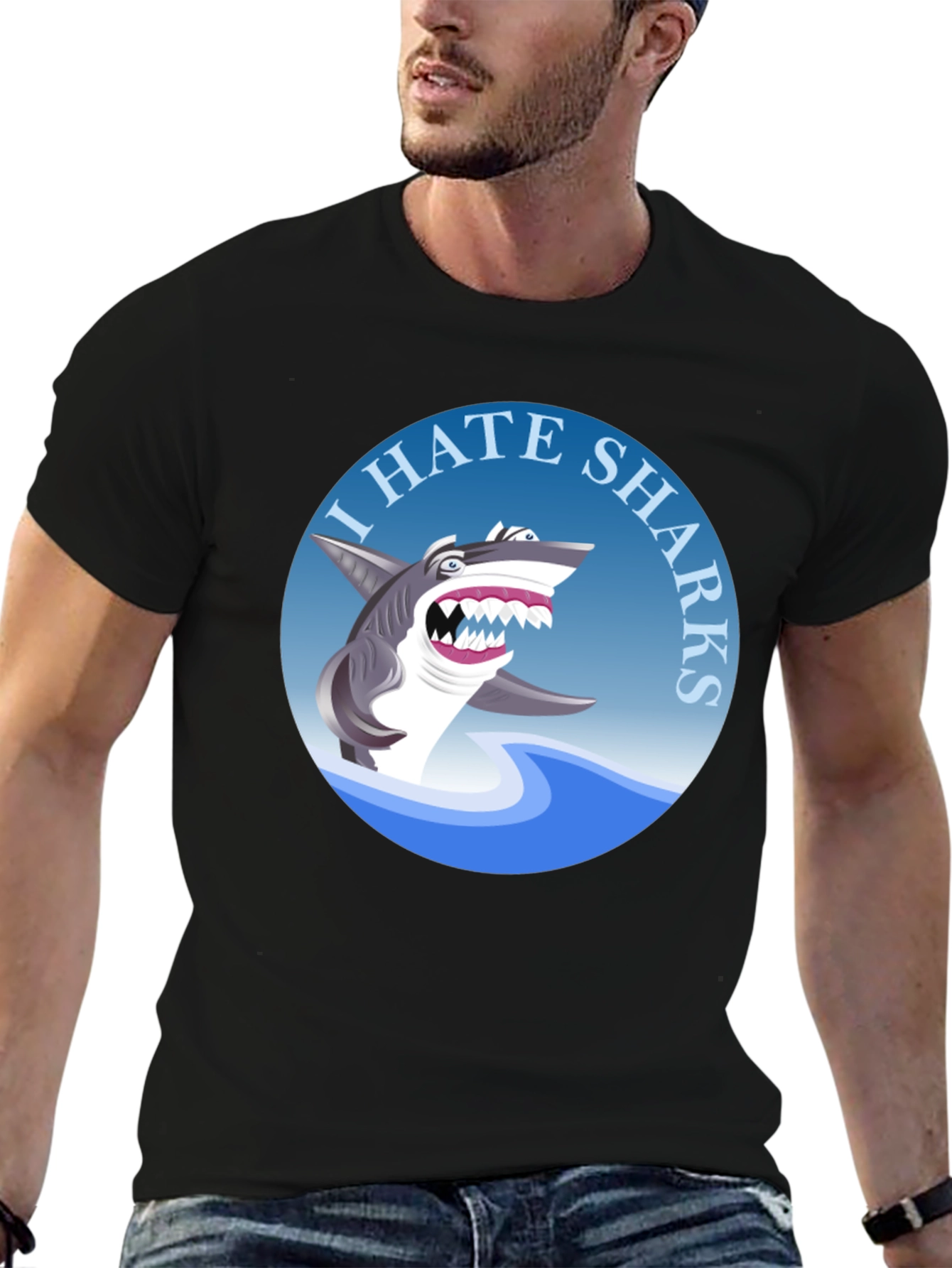 Black I Hate Sharks Graphic Tee - Men's Black T-Shirt view 6