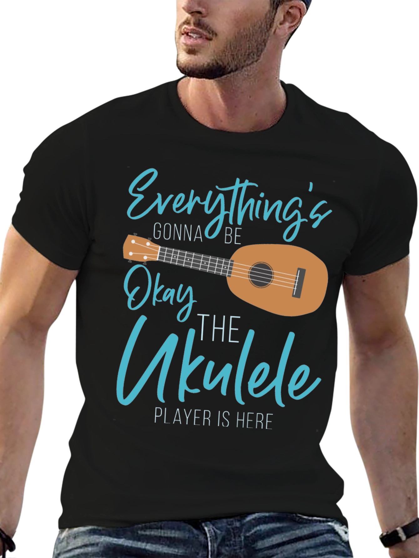 Black Everything's Gonna Be Okay Ukulele T-Shirt view 6
