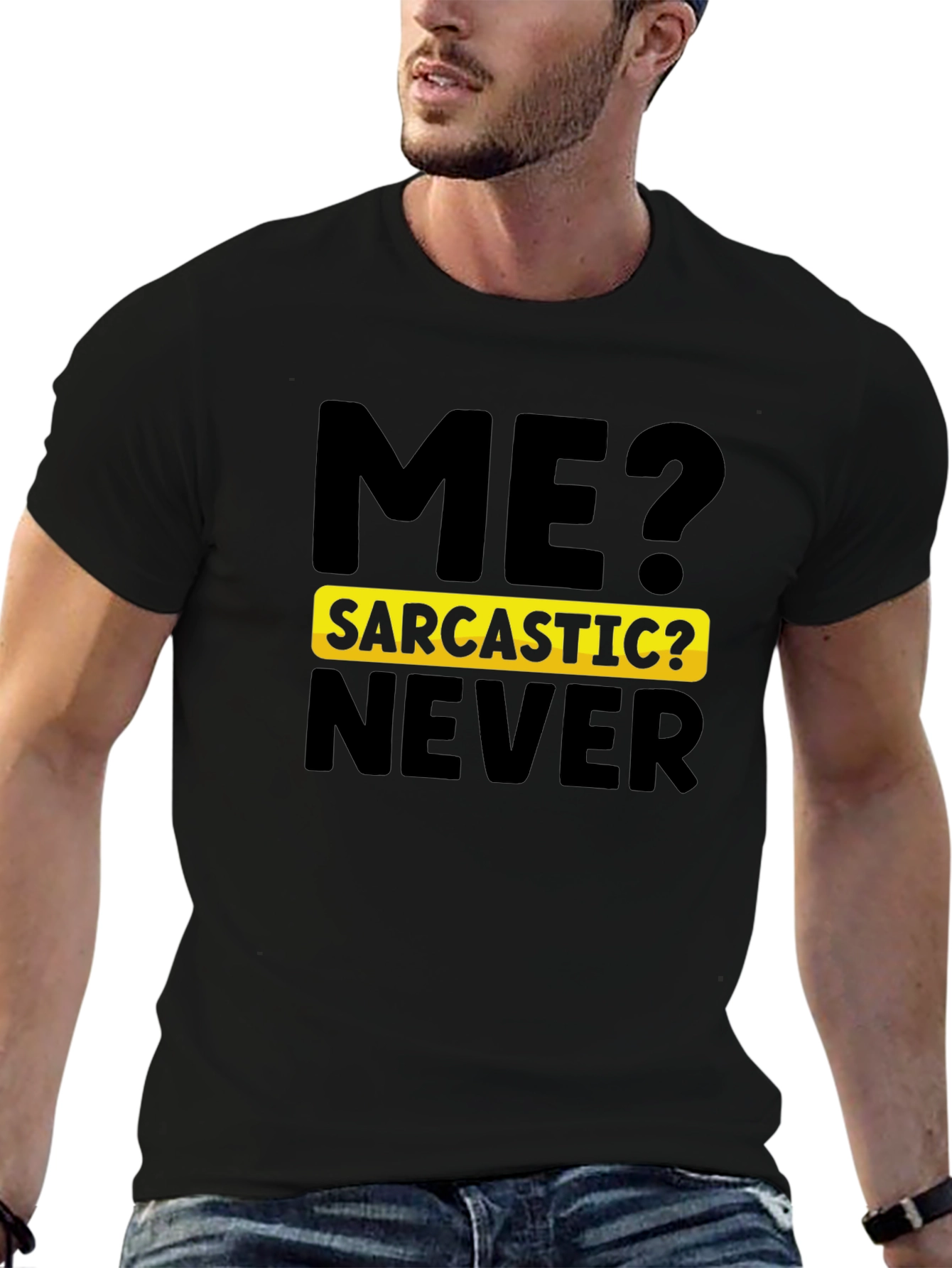 Black Sarcastic Never Men's Graphic T-Shirt view 6