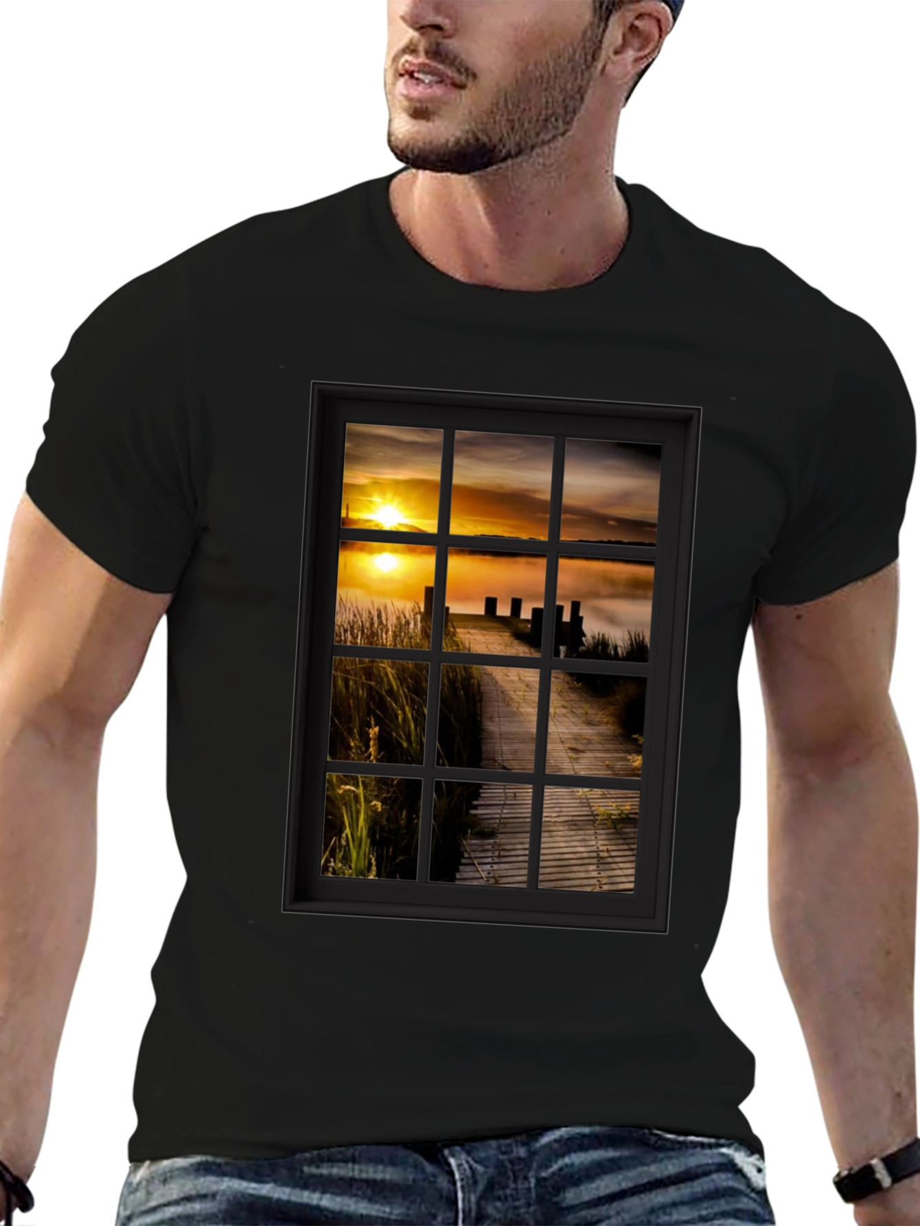 Black Sunrise Pier Window Graphic Tee - Unique Design! view 6