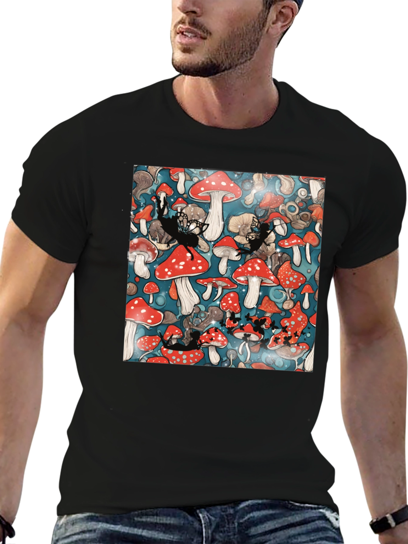 Black Mushroom Fairycore Graphic T-Shirt view 6