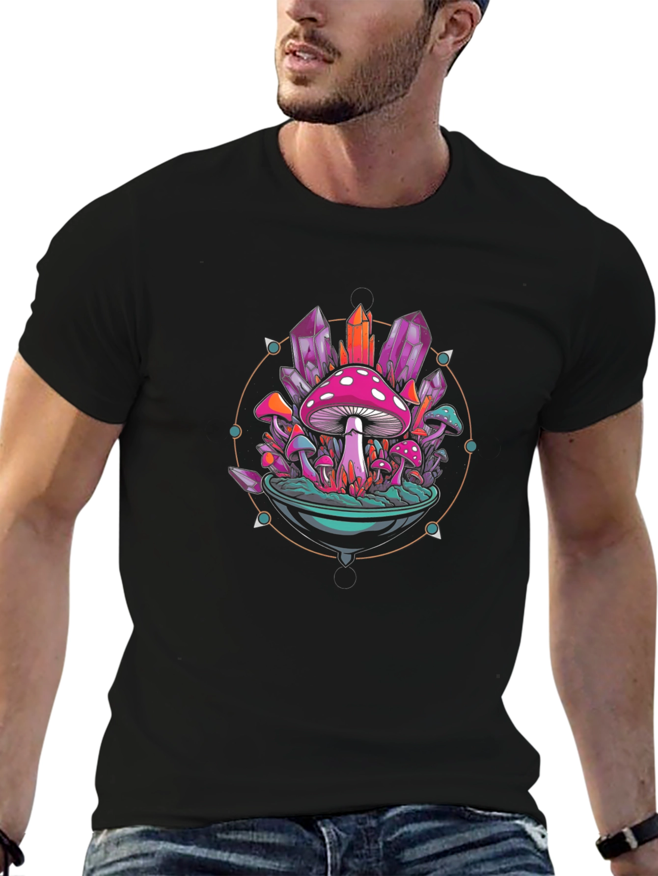 Black Mystical Mushroom Crystal Graphic Tee view 6