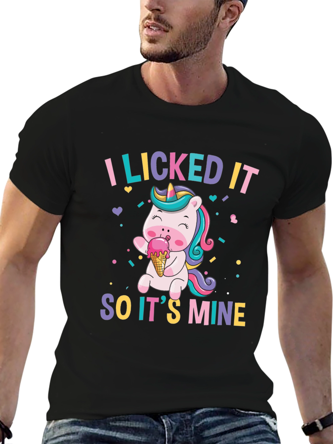 Black I Licked It So It's Mine Unicorn T-Shirt view 6