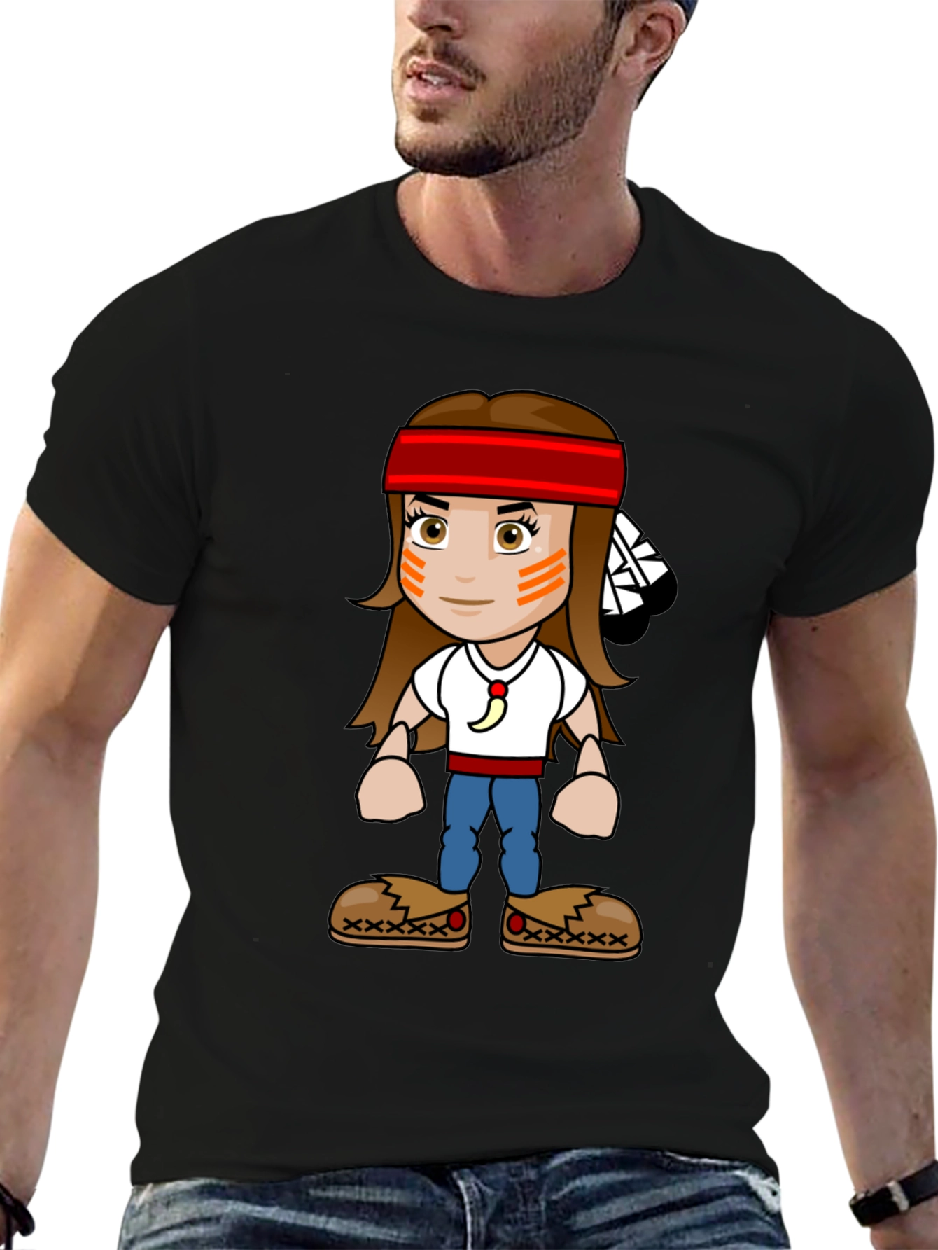 Black Native American Cartoon T-Shirt view 6