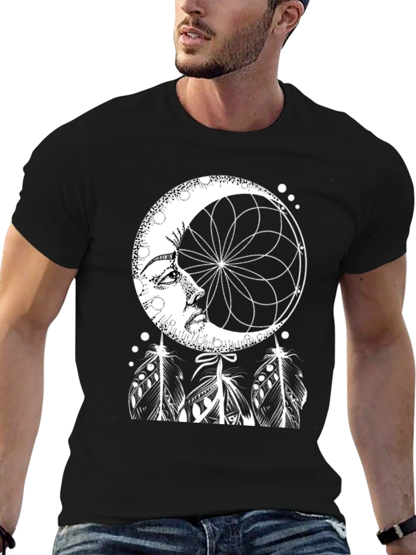 Black Dreamy Moon Graphic Tee - Black Cotton Blend view 6