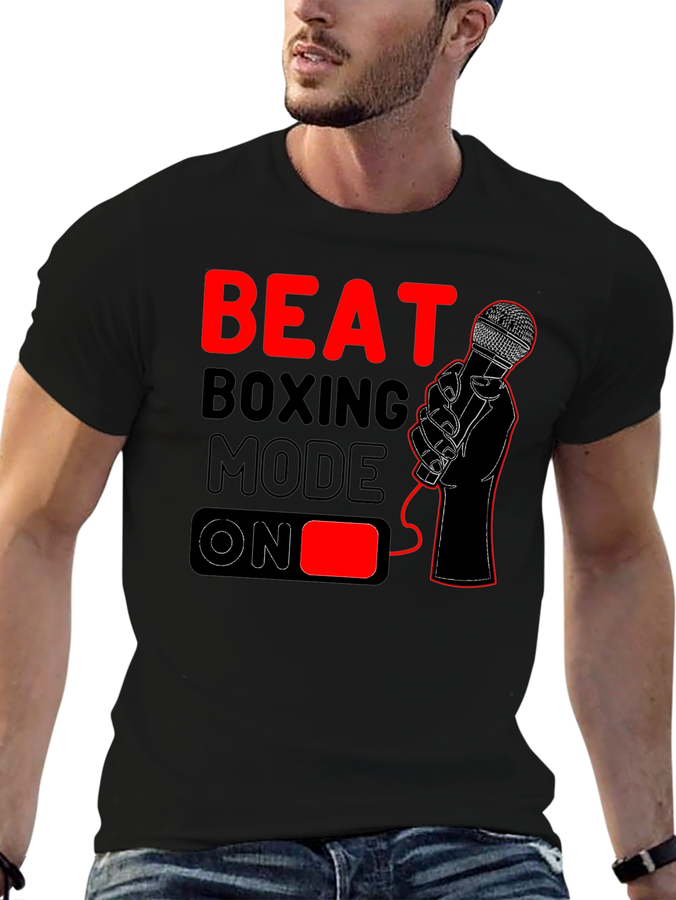 Black Beat Boxing Mode On T-Shirt - Black view 6