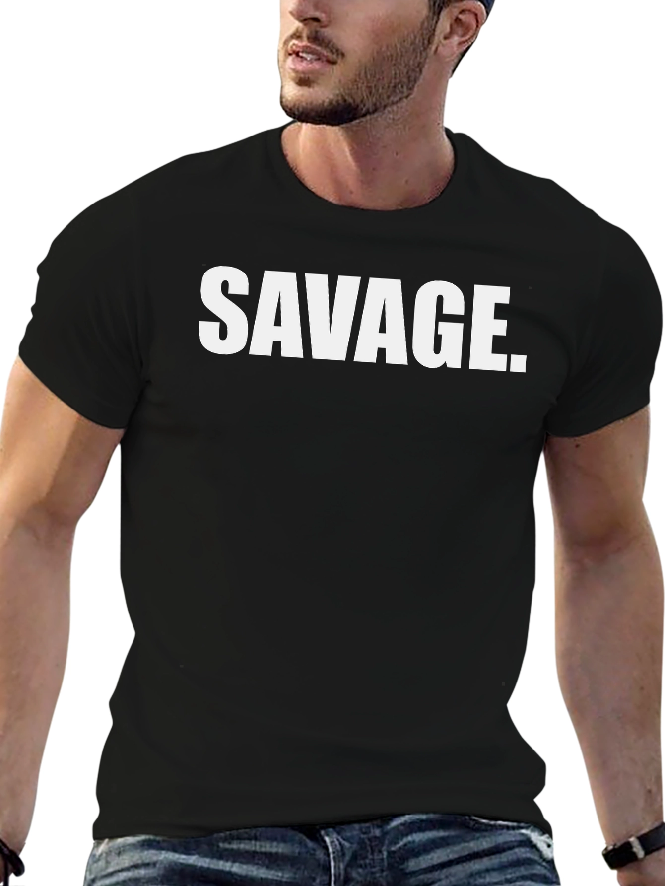 Black Savage Graphic Print Black T-Shirt view 6