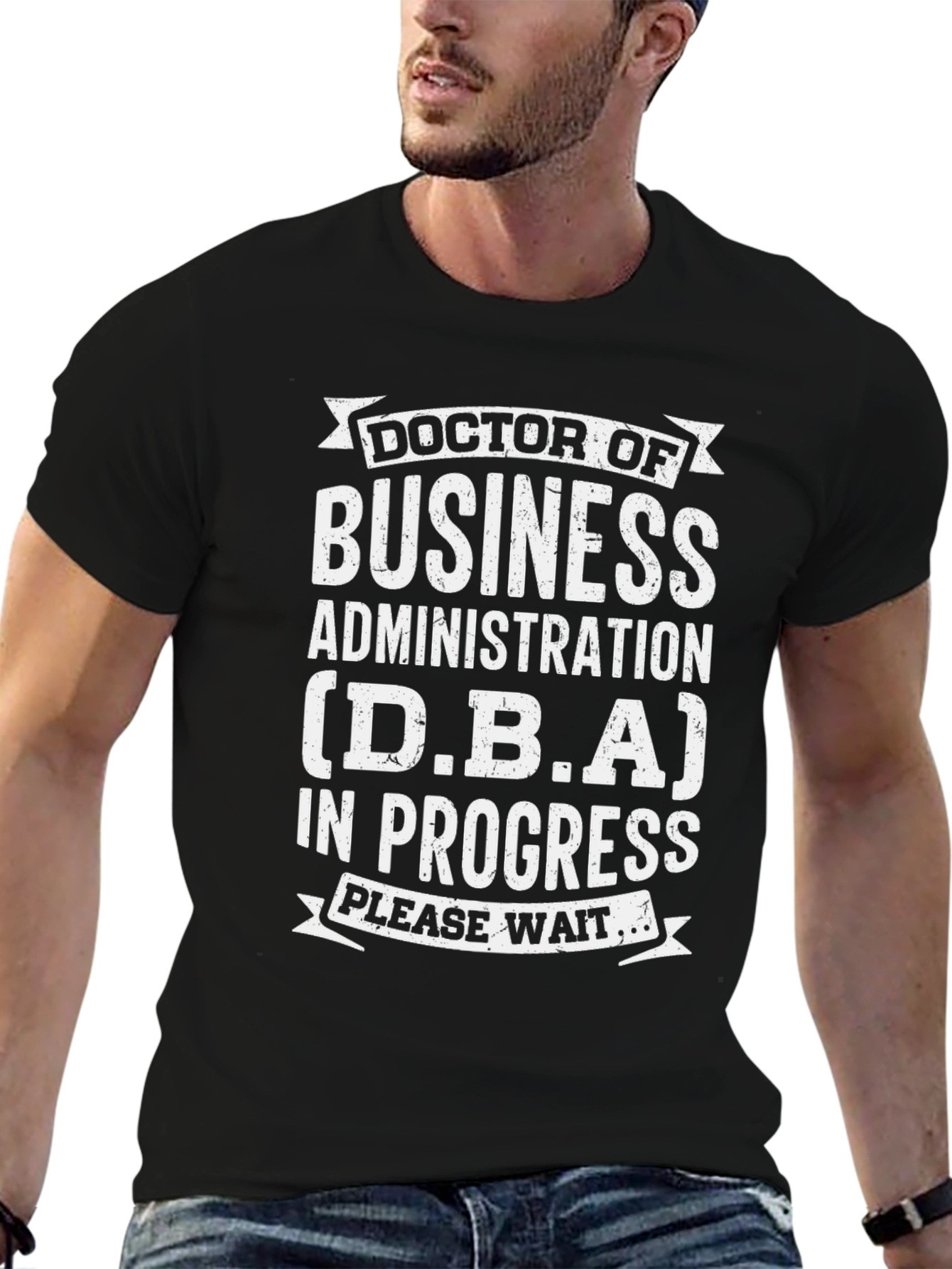 Black DBA In Progress Funny Doctoral T-Shirt view 6