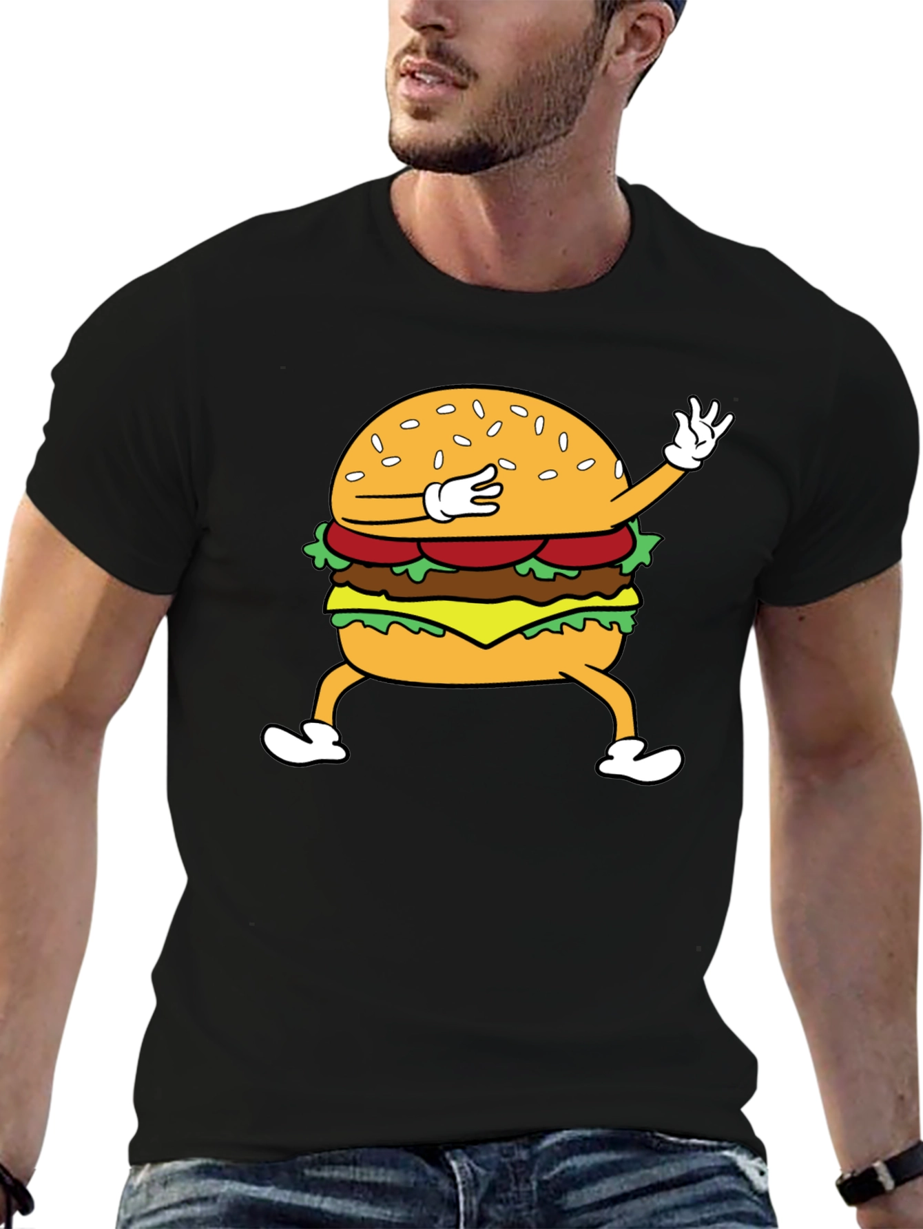 Black Dabbing Burger Graphic Tee - Funny Food T-Shirt view 6
