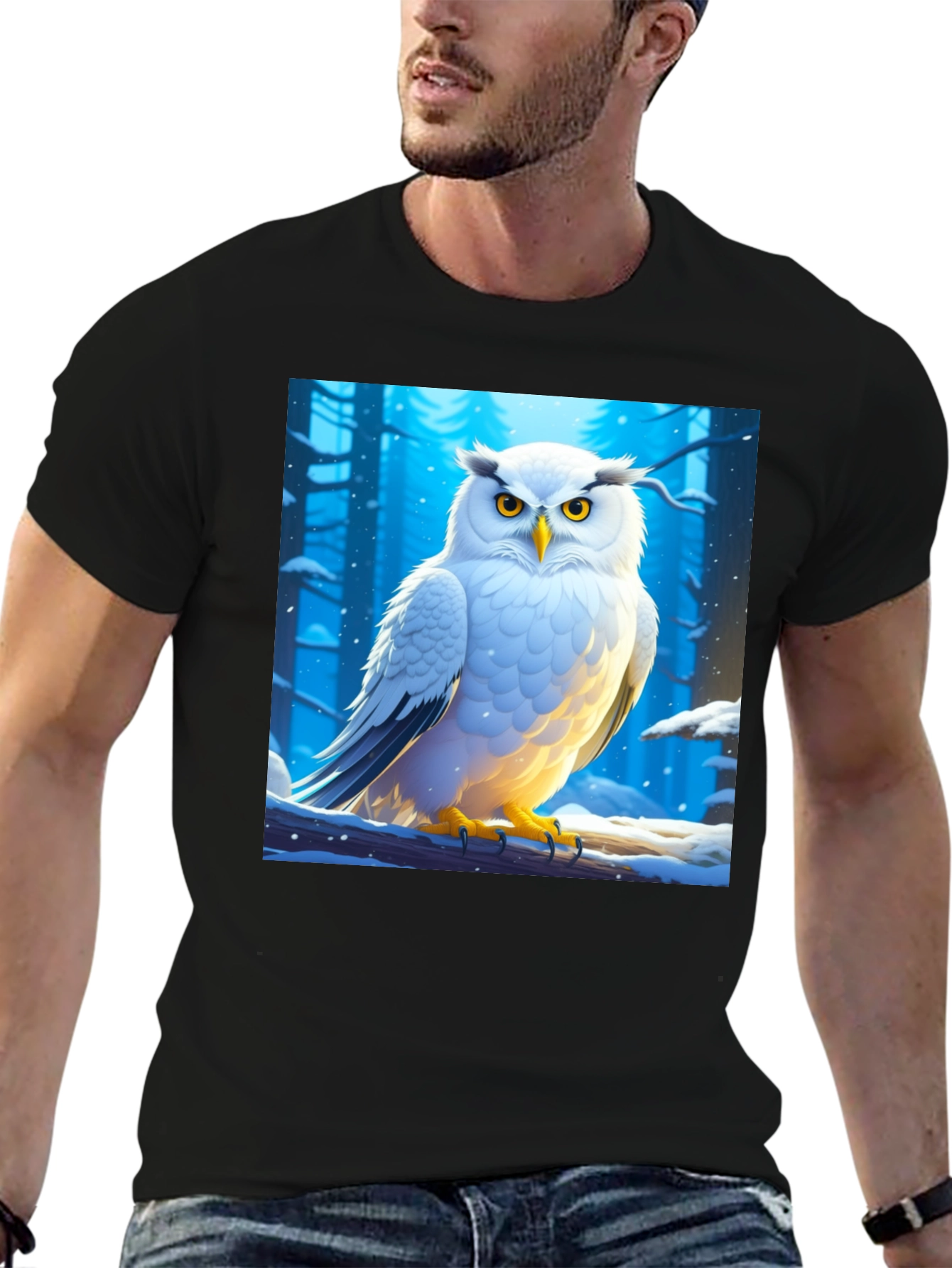 Black Owl Graphic Print Black T-Shirt view 6