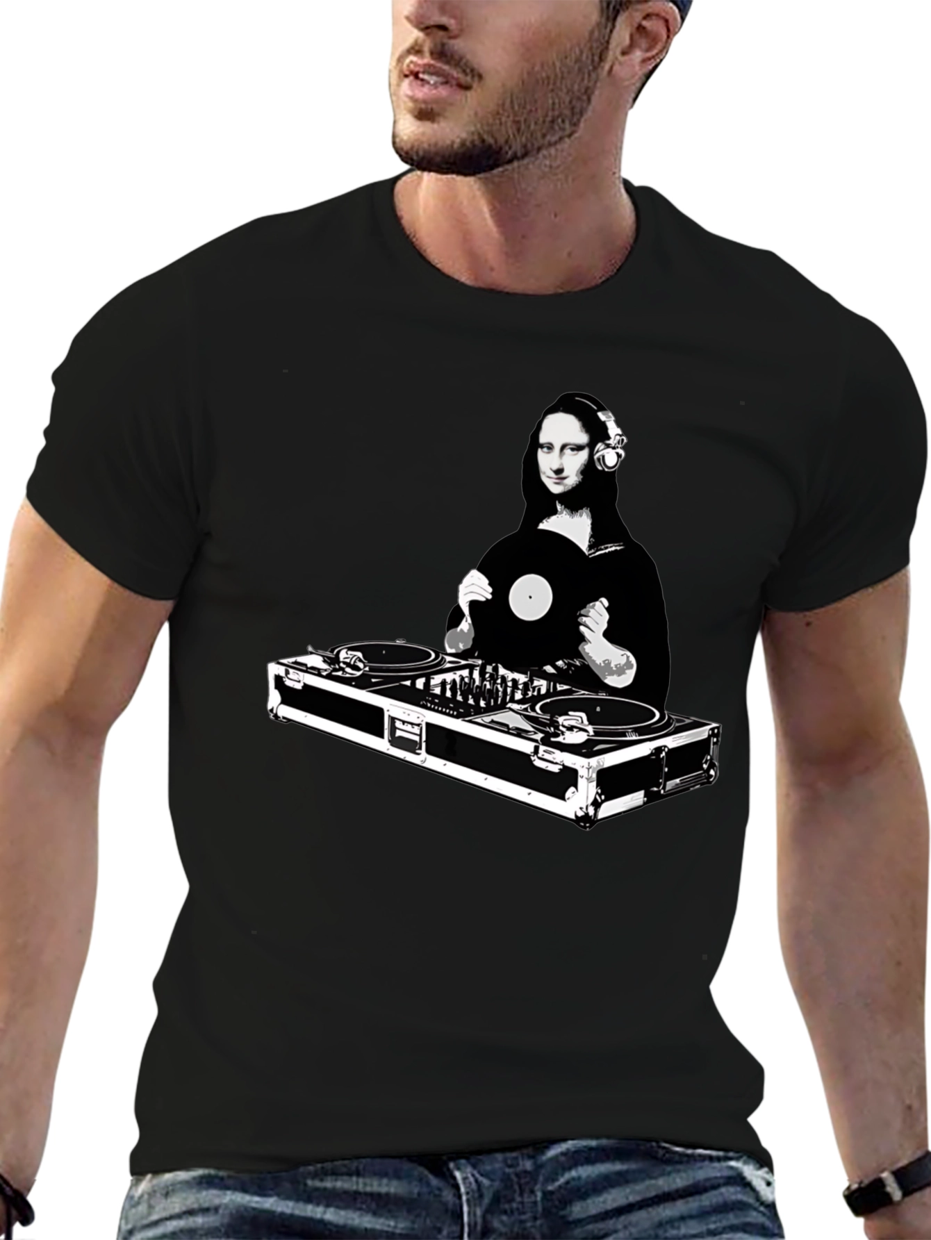 Black DJ Mona Lisa Graphic Tee - Unisex view 6