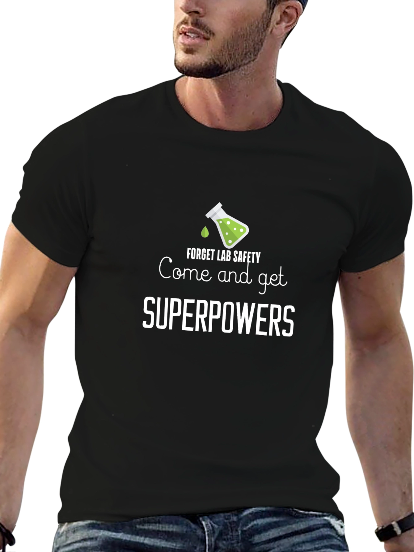 Black Forget Lab Safety Get Superpowers Graphic T-Shirt view 6
