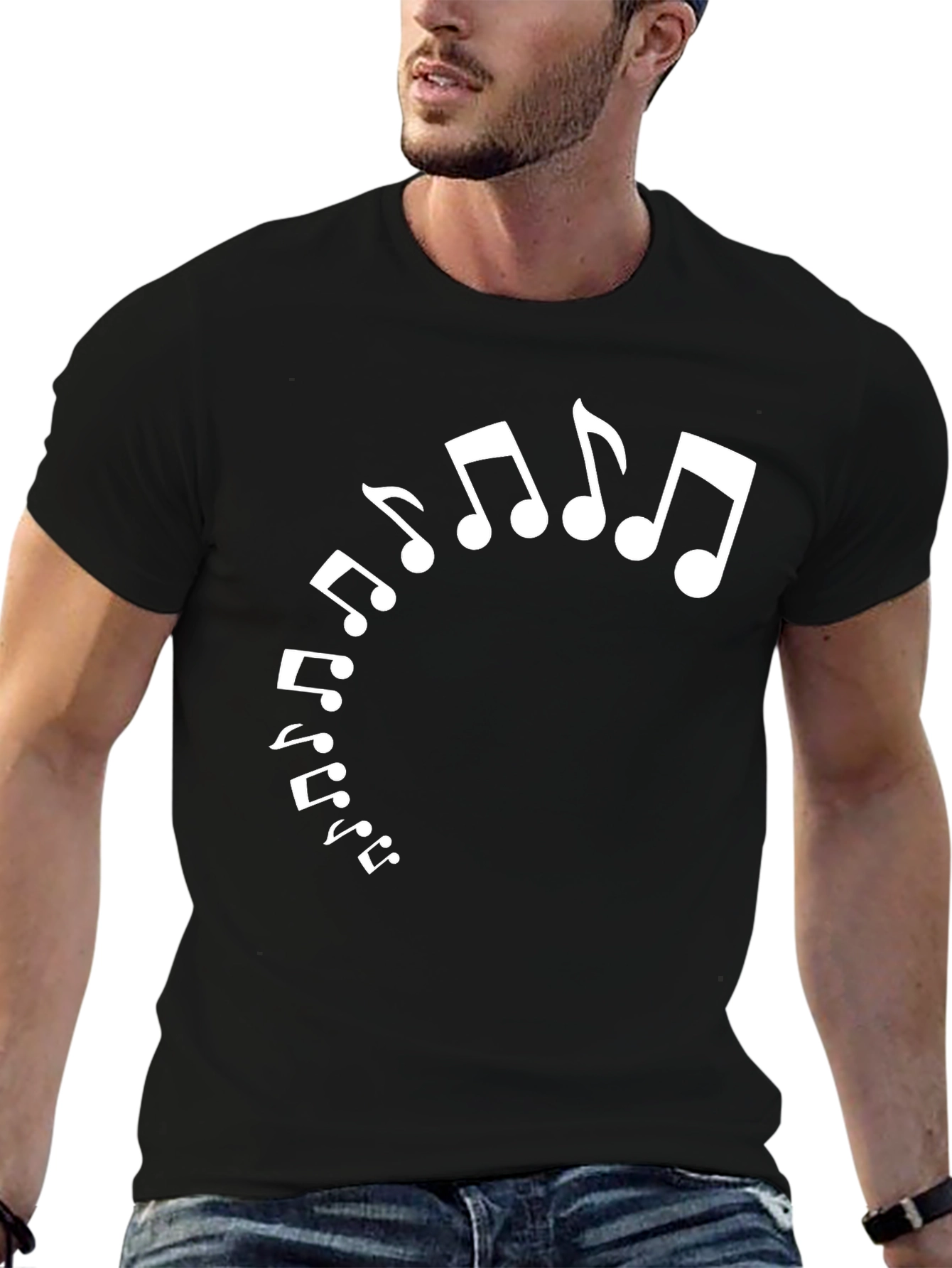 Black Musical Notes Graphic Tee - Black Cotton Comfort view 6