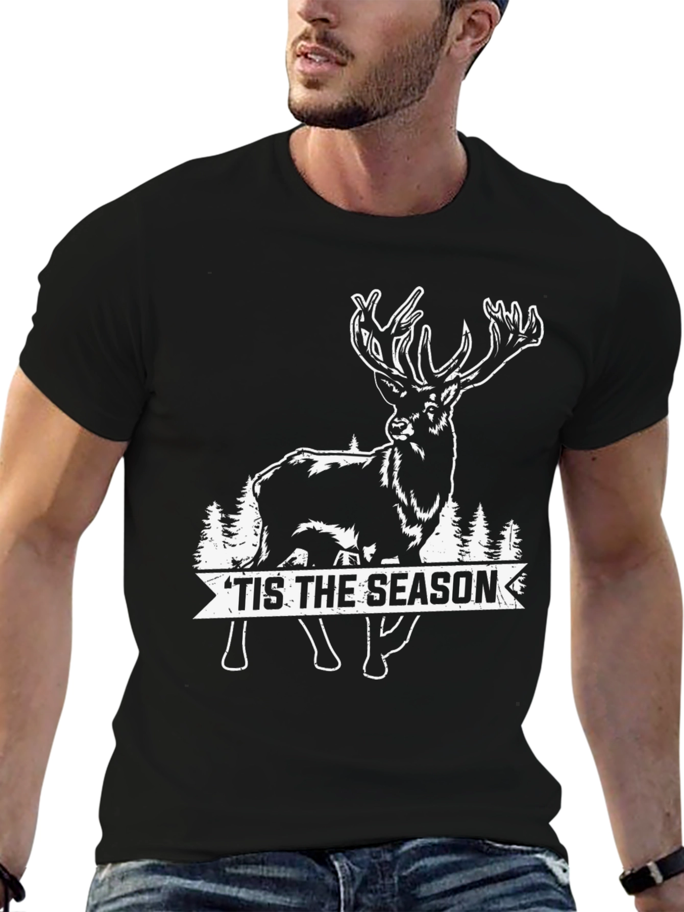 Black Holiday Deer Graphic Tee - 'Tis the Season view 6