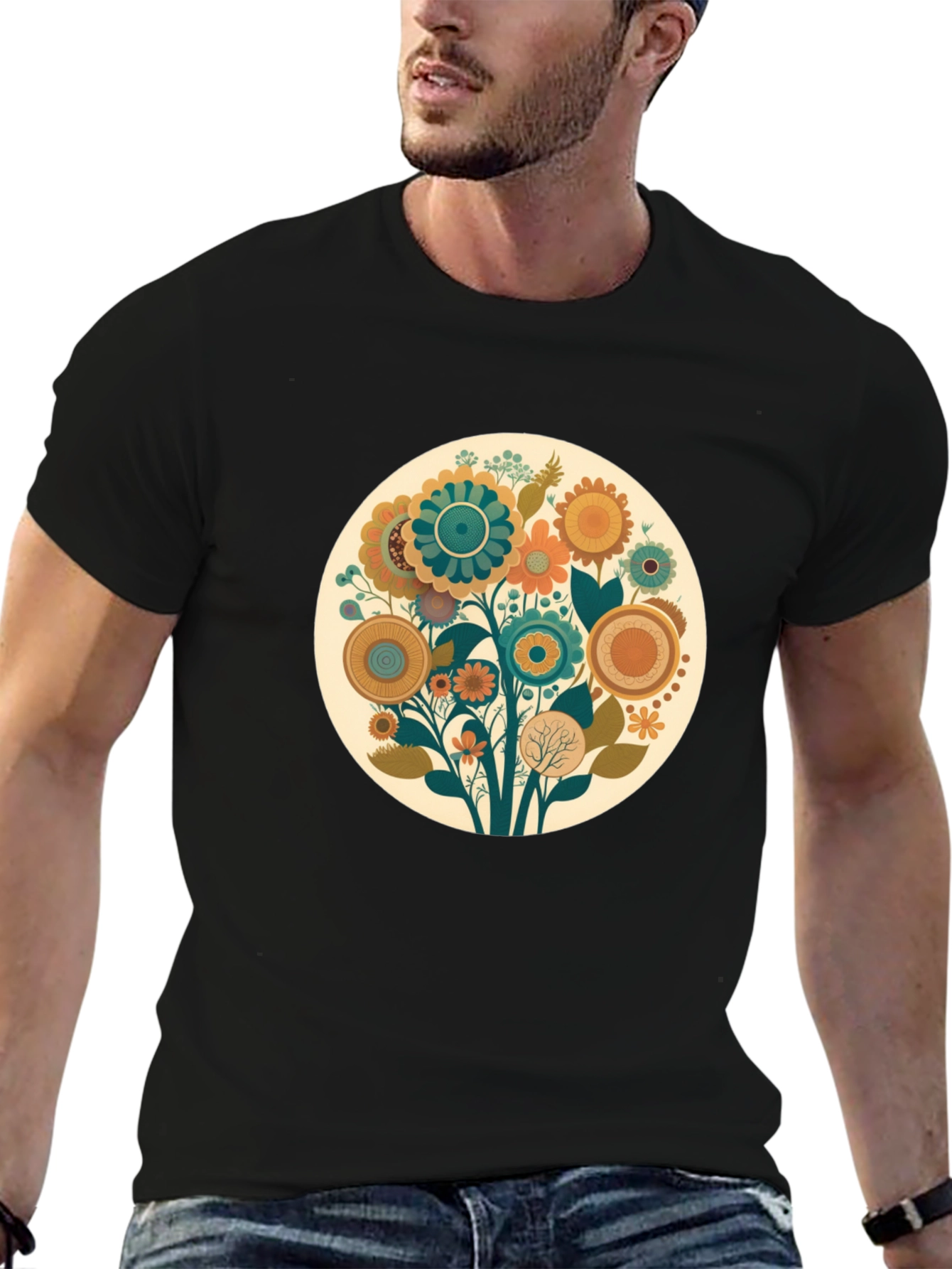 Floral Circle Graphic Tee - Soft Cotton Blend - 6